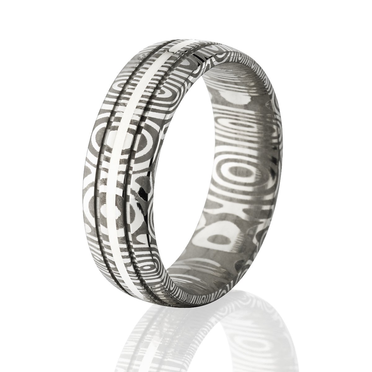 Premium Damascus Steel Men's Wedding Bands with Sterling Silver Inlay - Durable & Stylish Rings for Weddings, Anniversaries & Special Occasions
