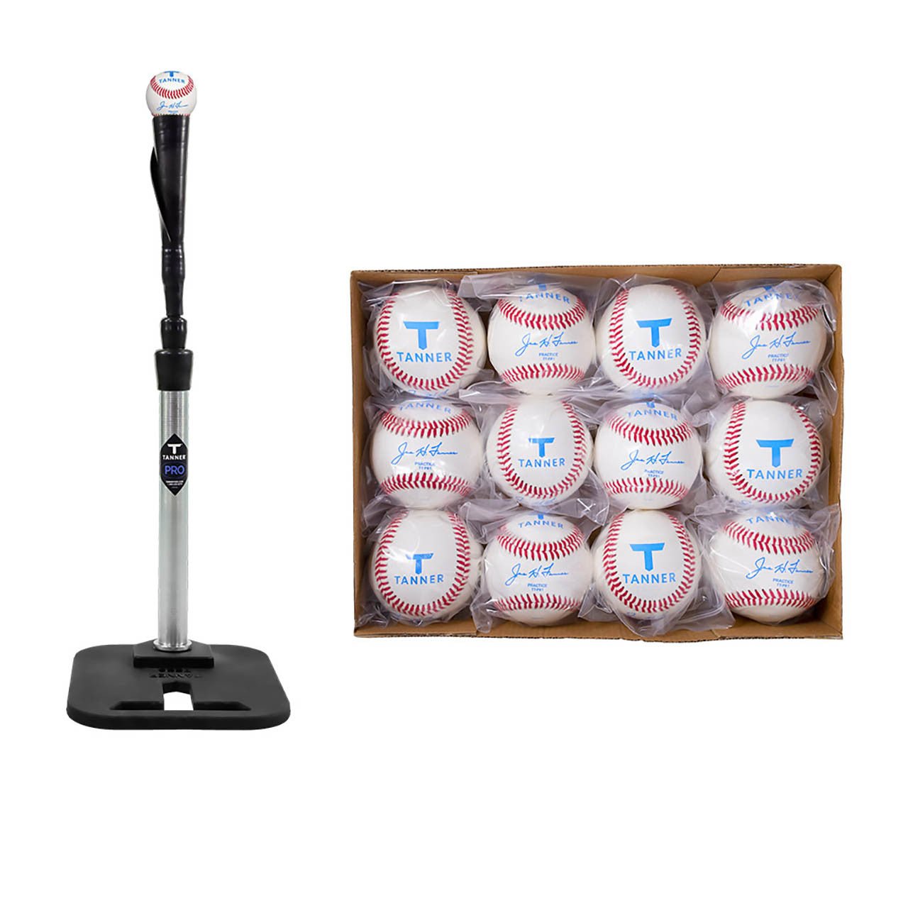 Tanner Pro Adjustable Baseball Batting Tee with 6 Practice Baseballs - Perfect for Baseball Training, Hitting Drills & Backyard Practice