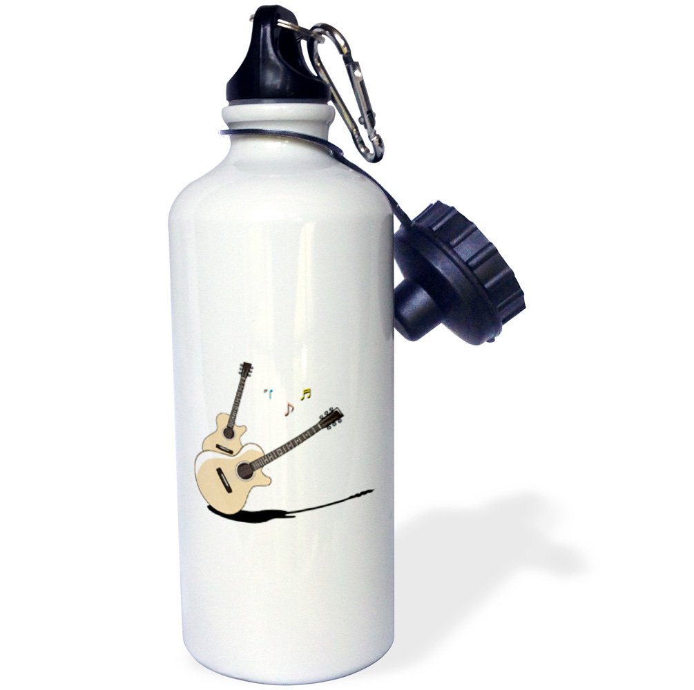 3D Rose Acoustic Guitars Two Shadow Notes 21 oz Sports Water Bottle - White - Perfect for Gym, Hiking & Outdoor Activities