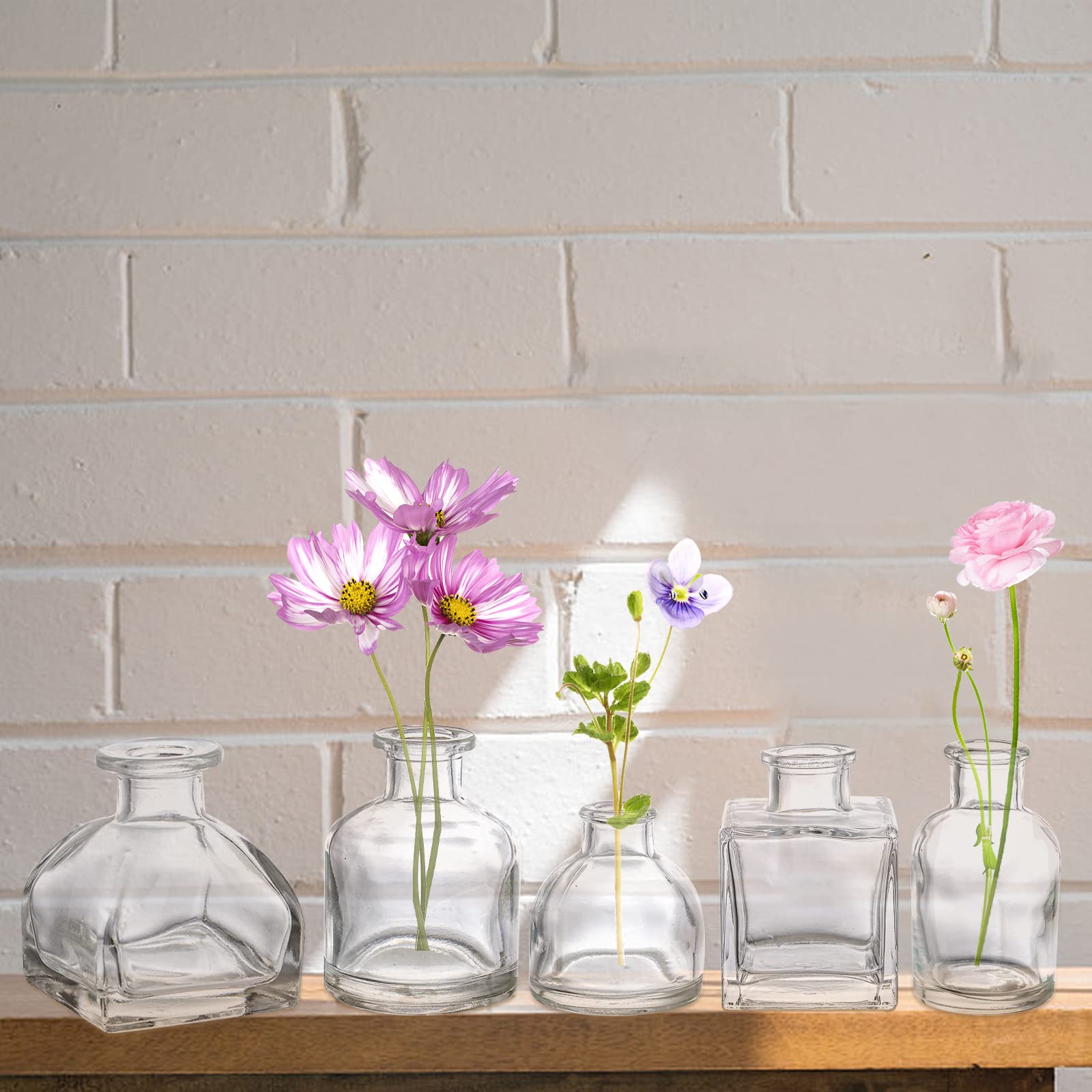 Hedume Set of 10 Small Clear Glass Flower Vases - Mini Bud Vases for Home Decor, Wedding Centerpieces, Rustic Table Decorations | Perfect for Dining Tables, Shelves, and Event Floral Arrangements