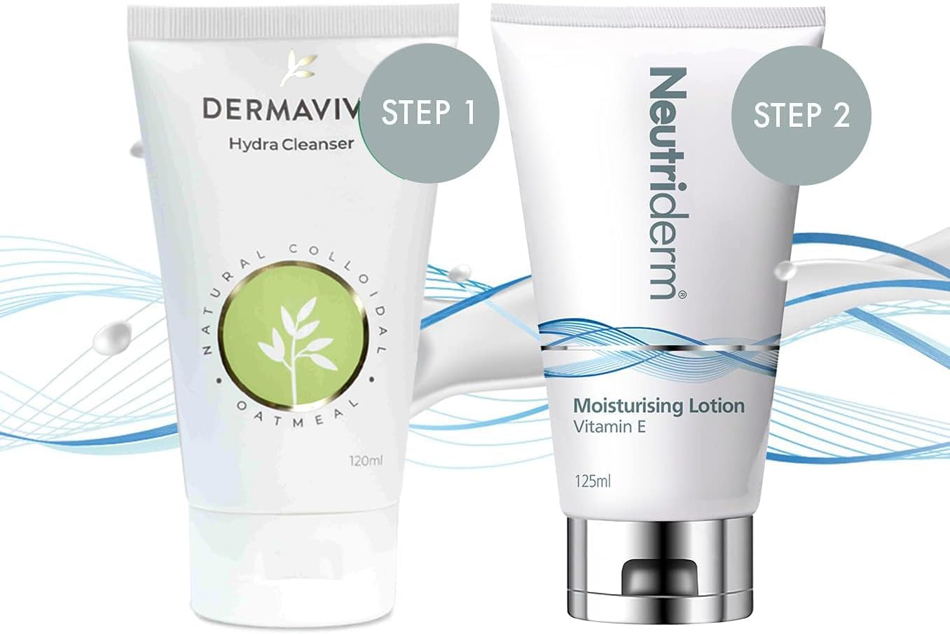 Neutriderm Pre-Makeup Skincare Set - Vitamin E Moisturizing Cream 125ml & Dermavive Hydrating Cleanser Lotion 120ml for Combination Skin | Daily Face Care Routine, Makeup Prep & Hydration Boost