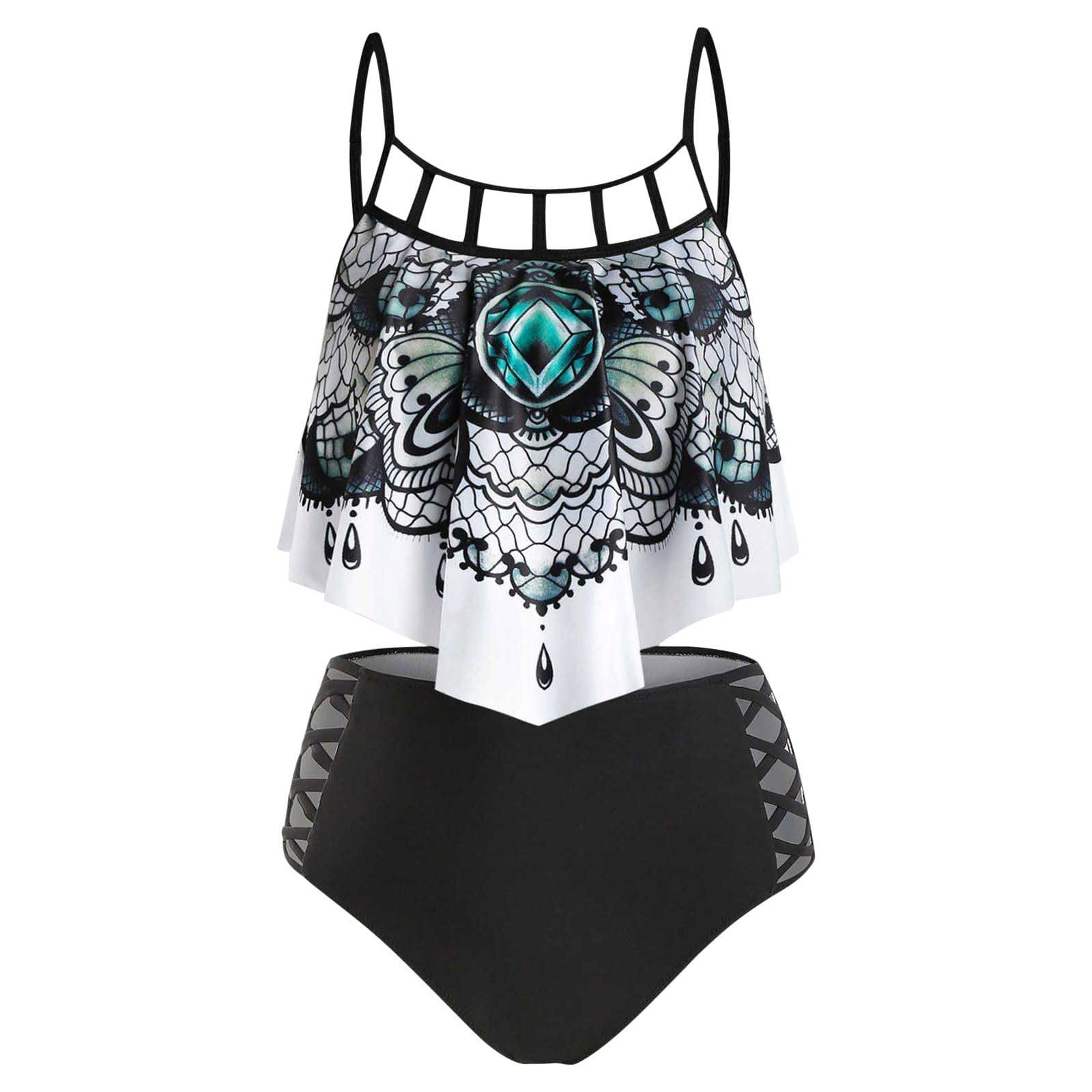 Women's Ruffle Bikini Swimsuit Set - High Waisted Tube Top & Bottom Beachwear with Floral Print | Perfect for Pool Party, Vacation & Summer Beach Outfits