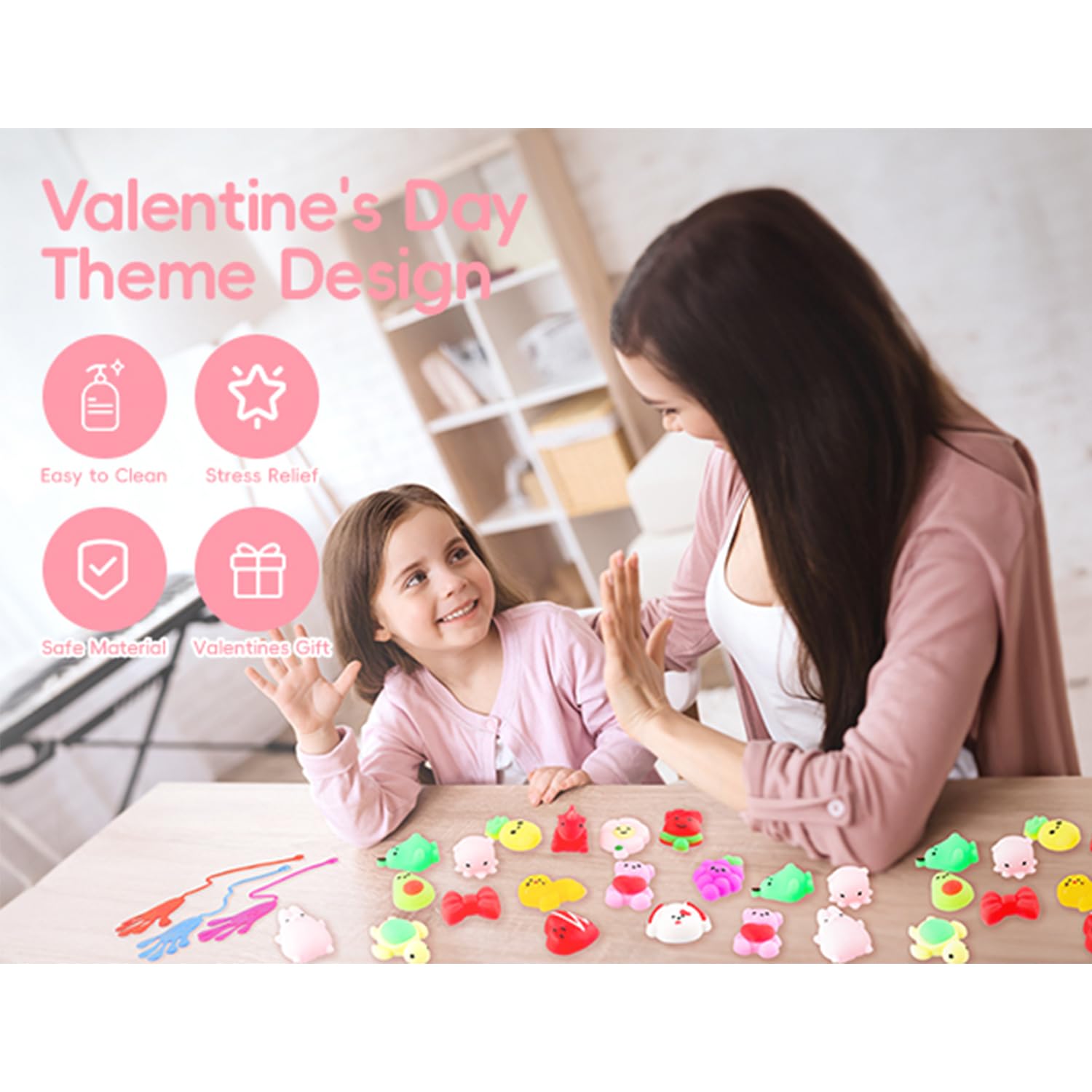 72Pcs Valentine's Day Gift Cards for Kids with Mochi Squishies & Sticky Hands - Cute Stress Relief Toys, Classroom Prizes, Party Favors for Boys & Girls | Perfect for Valentine's Exchange, Birthday Parties & School Rewards