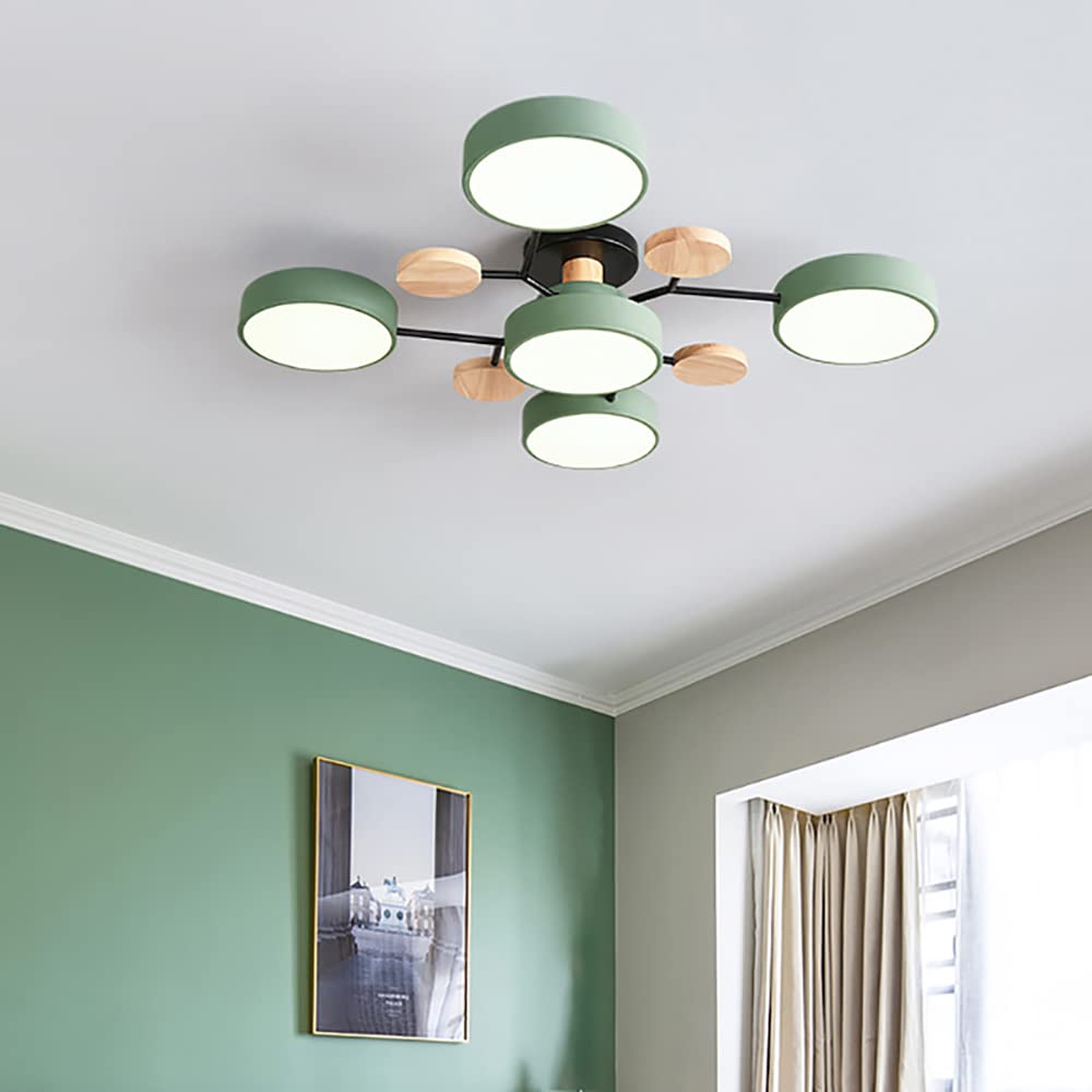 30 Inch 5-Light LED Ceiling Light Fixture - Modern Flush Mount Wooden Chandelier, 40W Dimmable, 3000K/4000K/6000K Selectable Color Temperature - Perfect for Living Room, Bedroom, Kitchen Lighting | Energy-Efficient & Stylish Home Decor