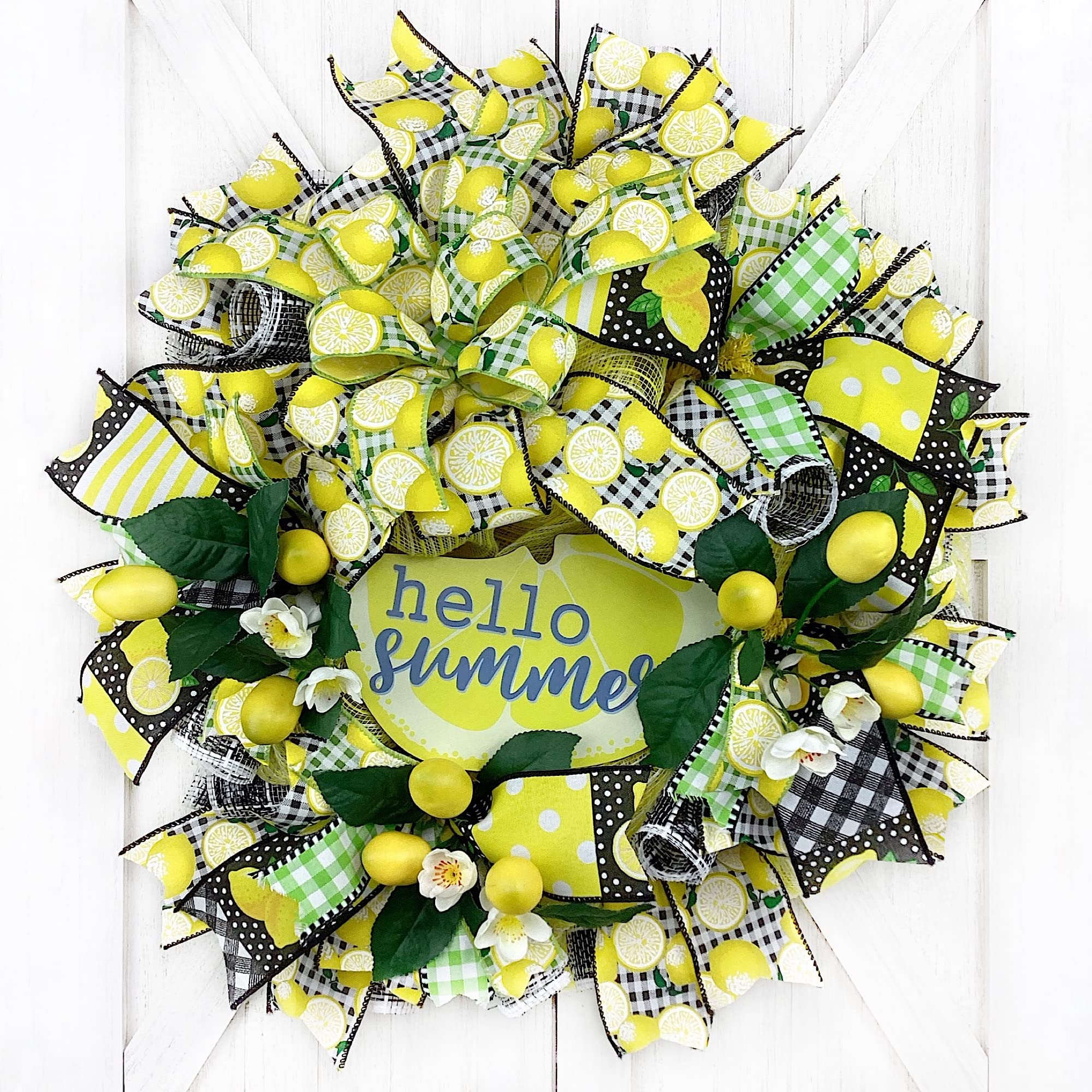 Fresh Lemon Summer Wreath - Indoor/Outdoor Door Decor for Front Porch, Patio & Home Entryway | Summer Welcome Decorations