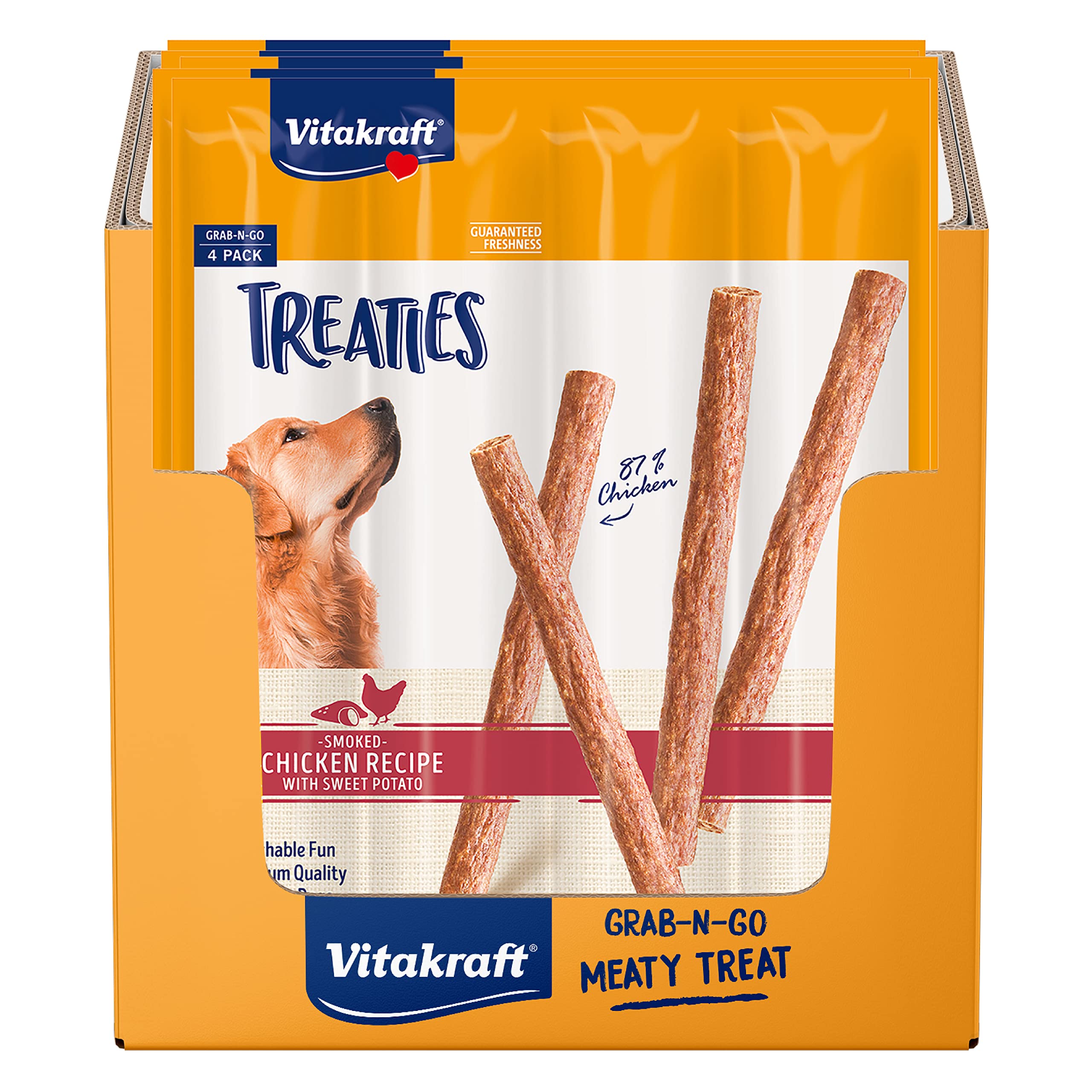 Vitakraft Chicken & Sweet Potato Dog Chew Sticks - 87% Real Chicken Soft Jerky Treats - No Rawhide, 56 Count - Perfect for Training Rewards & Dental Health