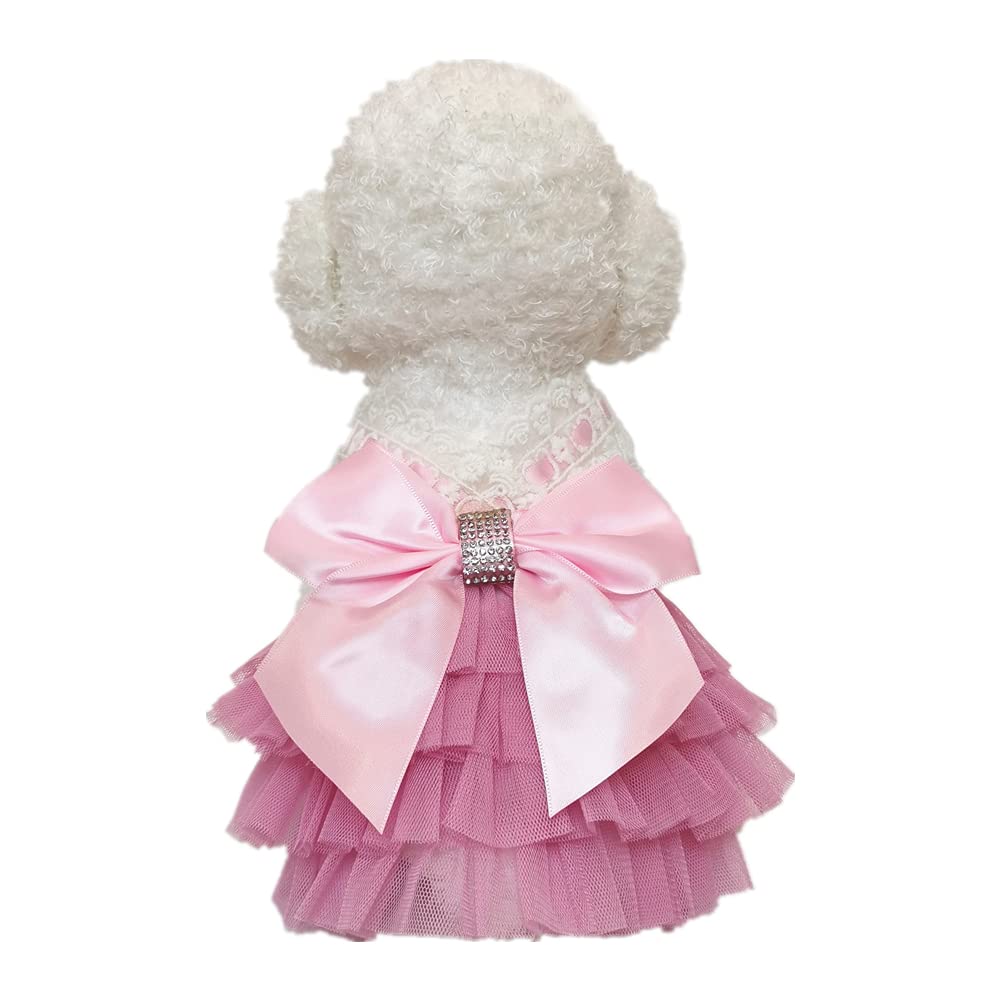 Wolyepor Princess Dog Dress with Suspenders - Layered Tutu Gauze Pleated Skirt for Small Dogs & Cats (Large, Pink) - Perfect for Birthday Parties & Photo Shoots