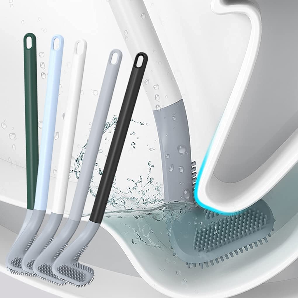 Flexible Silicone Toilet Brush with Non-Slip Long Handle - Bendable Golf Head Design for Deep Cleaning - Bathroom Essentials for Home, RV & Boat - 1 Pack