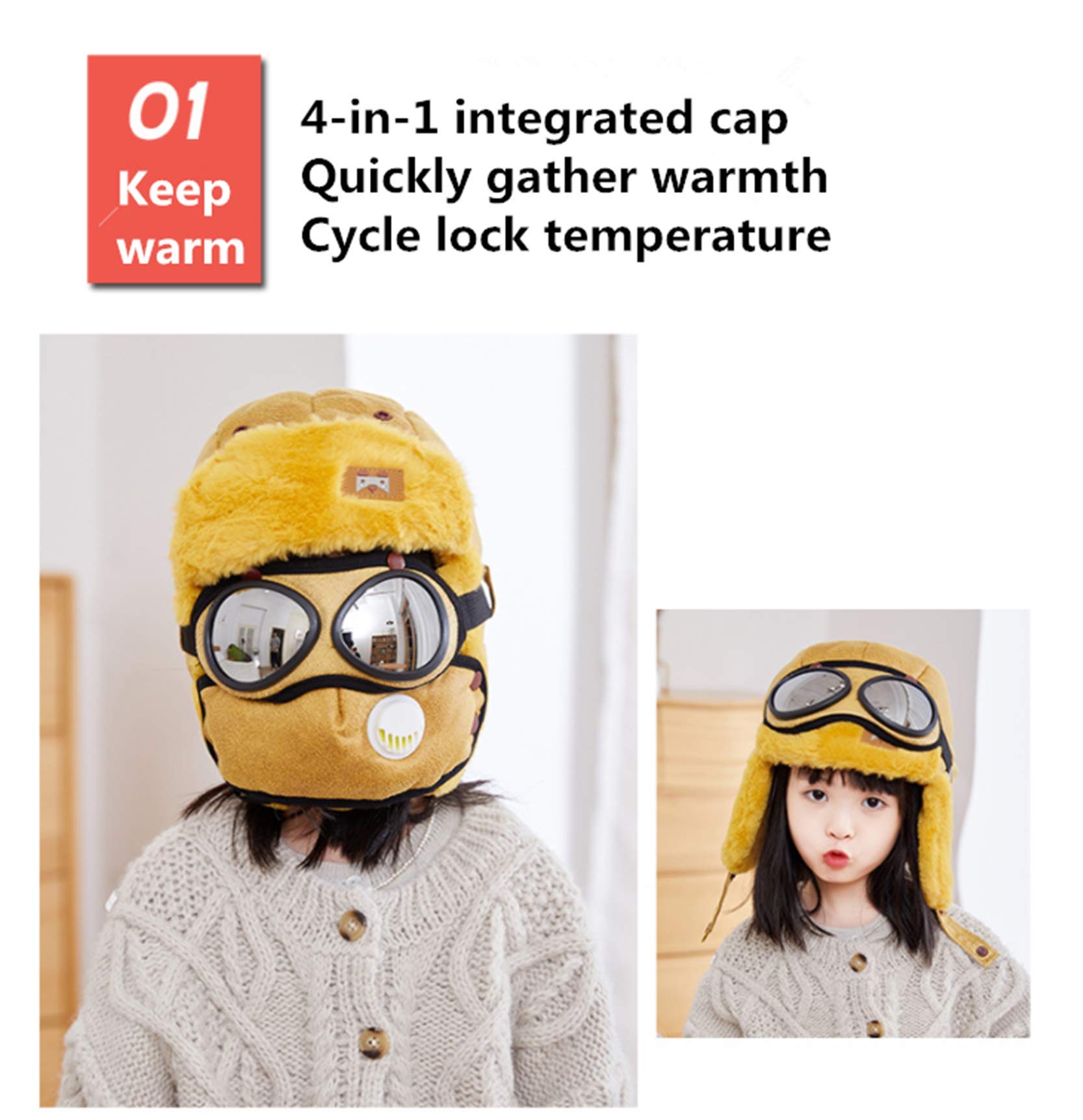 4-in-1 Kids Winter Face Mask & Aviator Hat - Unisex Cold Weather Ski Mask with Wool Cap & Goggles for Boys & Girls - Perfect for Skiing, Snowboarding & Outdoor Winter Activities