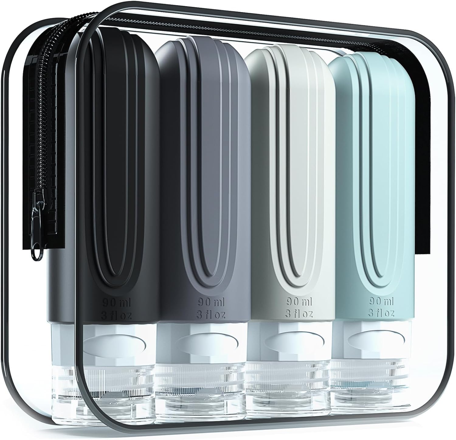 TSA-Approved 3oz (90ml) Leak-Proof Silicone Travel Bottles for Toiletries - BPA-Free, 4-Pack | Perfect for Shampoo, Lotion, Conditioner & Cosmetics | Ideal for Air Travel, Gym, Camping & Vacation Essentials