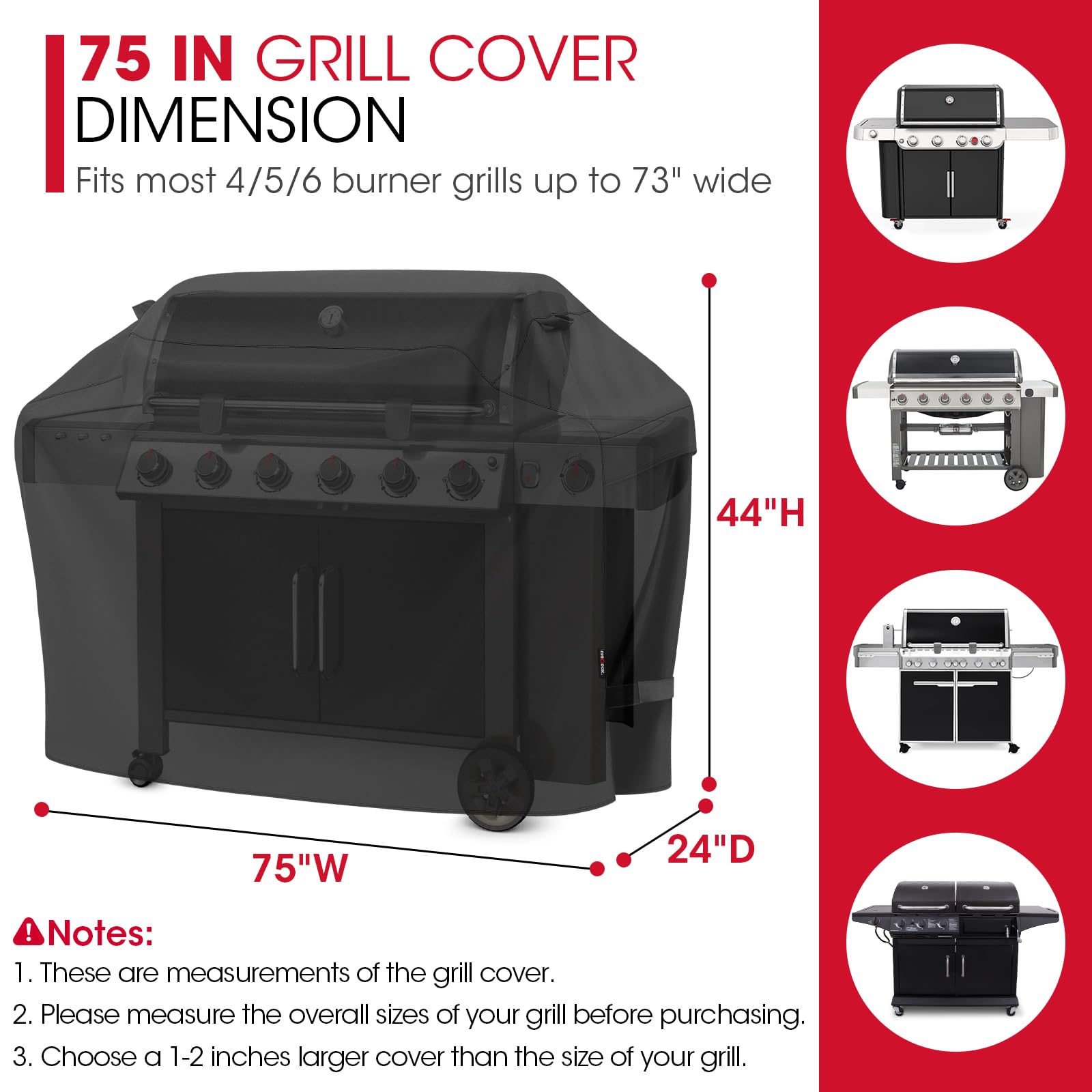 UNICOOK Heavy Duty Waterproof BBQ Grill Cover - 75 Inch XXL Gas Grill Cover, Fade Resistant & Durable, Fits Weber, Char-Broil, Nexgrill, Brinkmann - Perfect for Outdoor Cooking, Backyard Parties & Camping