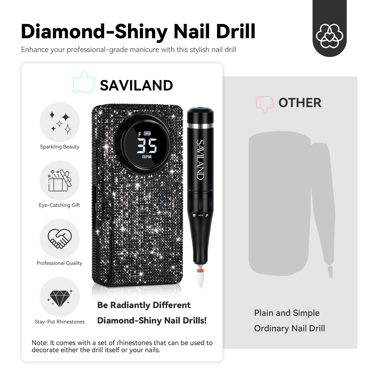 SAVILAND Professional Nail Drill Machine 40000RPM - Portable Electric Nail File for Acrylic Nails Removal, Manicure & Pedicure | Long Battery Life, Fast & Precise | Perfect for Home Nail Salon & DIY Nail Art