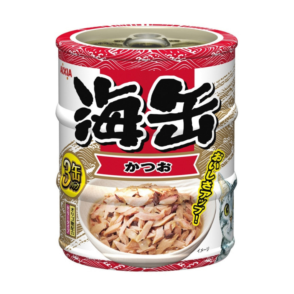 Aixia Umi Can Mini 60g x 3 Cans Skipjack Tuna & Whitebait Cat Food with Chicken Fillet & Dried Skipjack Flakes in Jelly - Delicious Wet Food for Adult Cats, Kittens, and Senior Cats - Perfect for Mealtime, Treats, or Mixing with Dry Food