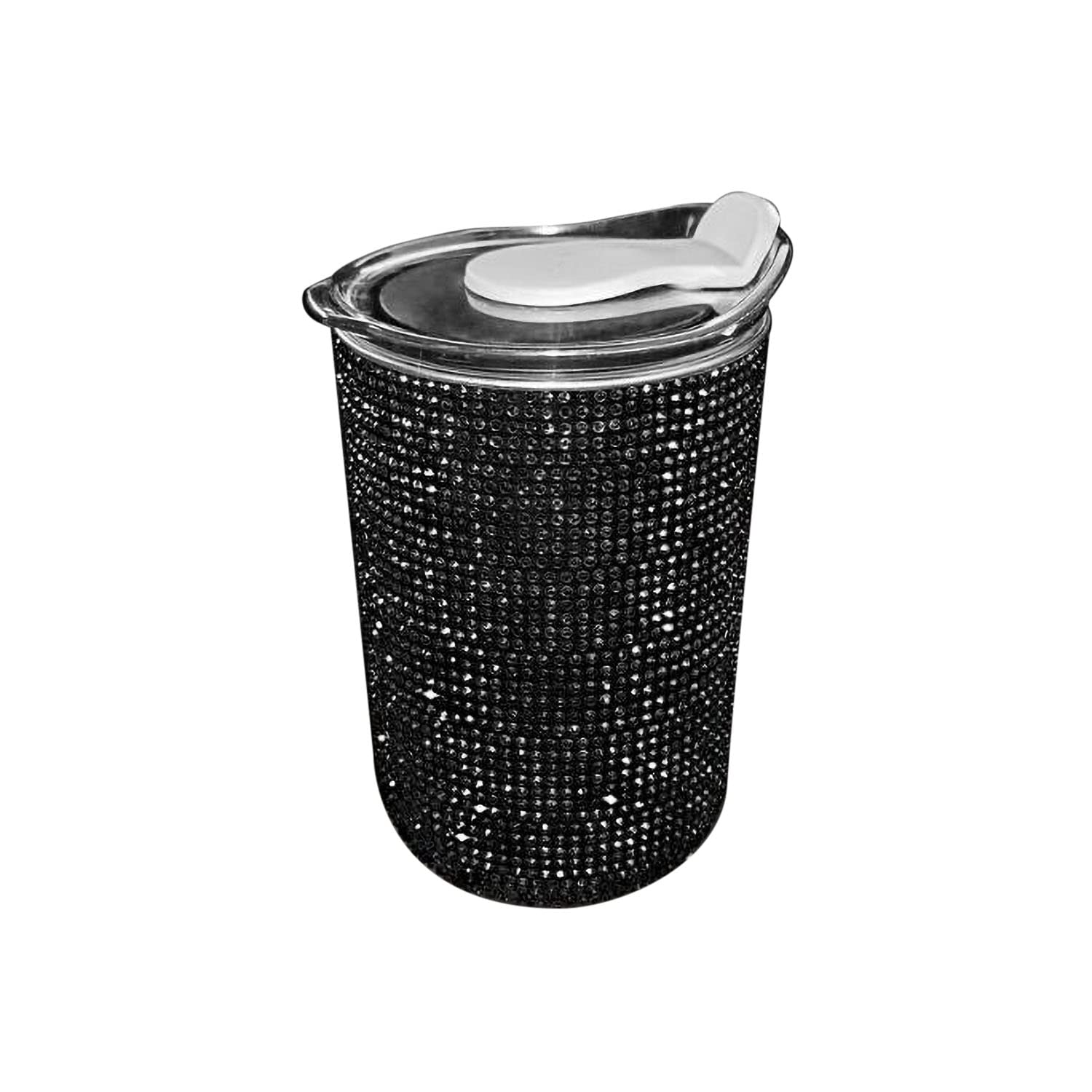 Sparkling Rhinestone Stainless Steel Vacuum Insulated Coffee Tumbler with Lid - 20oz Leakproof Travel Mug for Hot & Cold Drinks, Perfect for Office, Gym, and Car Commute - Elegant Black Design