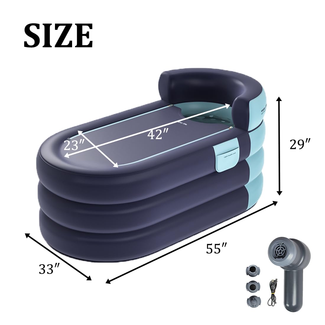 Foldable Portable Inflatable Bathtub with Electric Air Pump - Eco-Friendly Soaking Tub for Adults, Spa & Relaxation - Insulated Bath Cover with Zipper for Long Heat Retention - Perfect for Small Bathrooms, Apartments & Outdoor Use (Knight Blue)