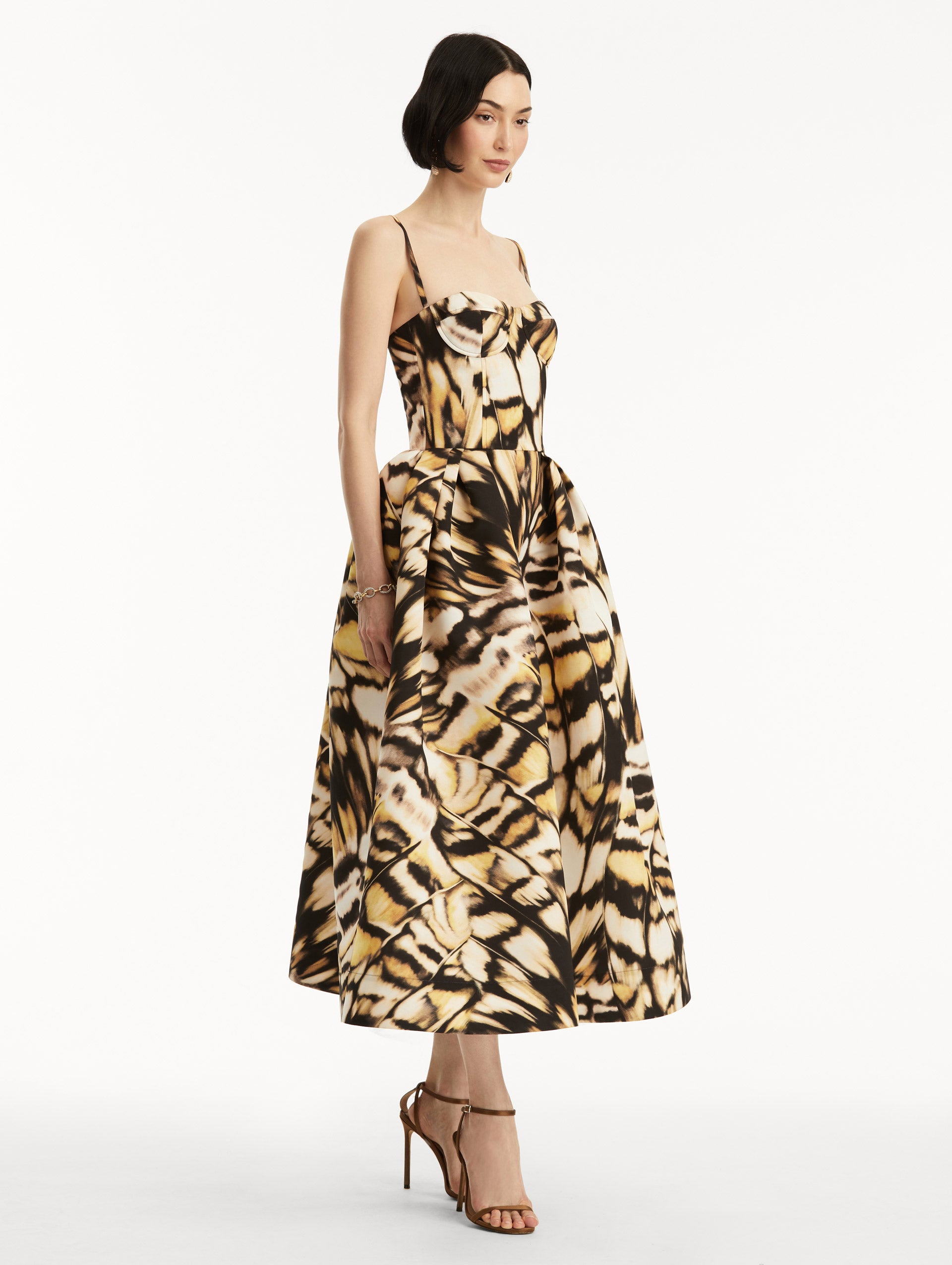 Elegant Abstract Butterfly Print Faille Dress for Women - Perfect for Weddings, Parties & Special Occasions