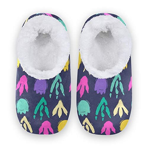 Women's & Men's Cozy Fleece House Slippers - Dinosaur Bone Print Indoor Shoes for Home Comfort (US 5-6) - Perfect for Winter Lounging & Relaxation