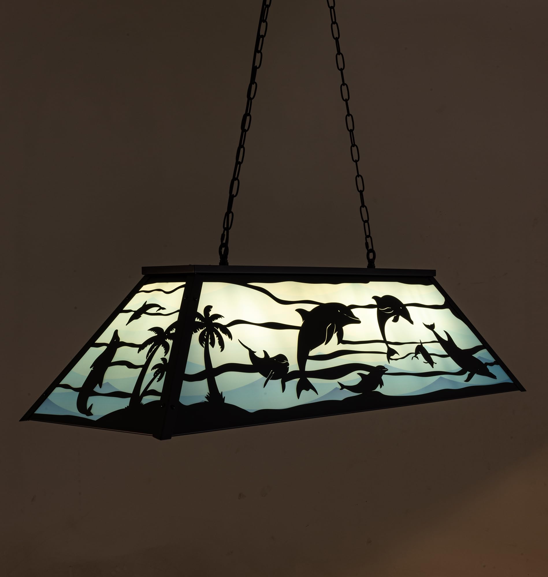 Wellmet Tiffany Style Pool Table Light - 4 Lights Billiard Table Lighting for Game Room, Modern Chandelier for Kitchen Island, Cabin & Dining Room - Dolphin Design in Blue - Perfect for Home Bars, Basements & Entertainment Spaces