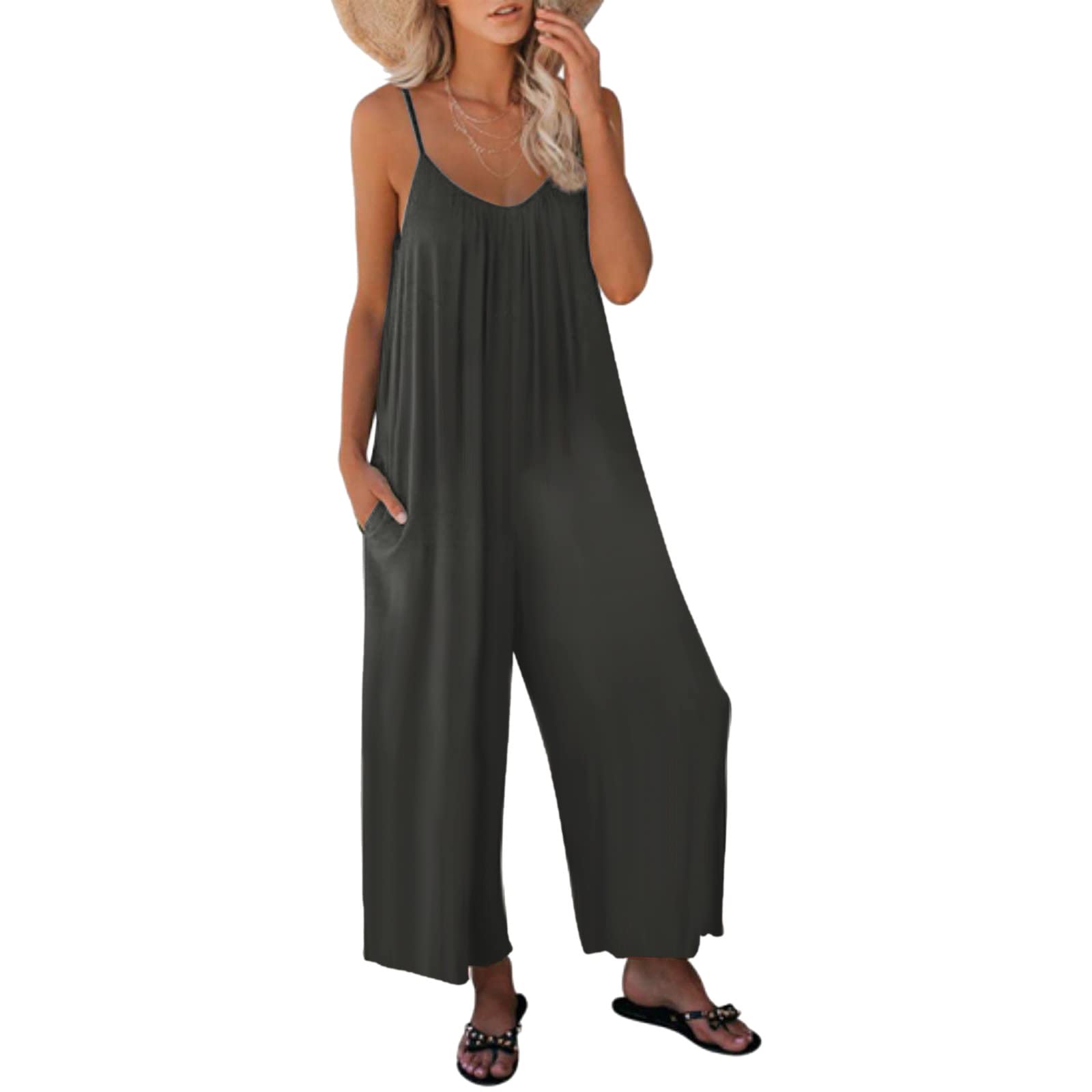 Women's Floral Print Wide Leg Romper - Sleeveless Summer Jumpsuit with Spaghetti Straps | Casual Beach Wear, Vacation Outfit, Party Dress for Women