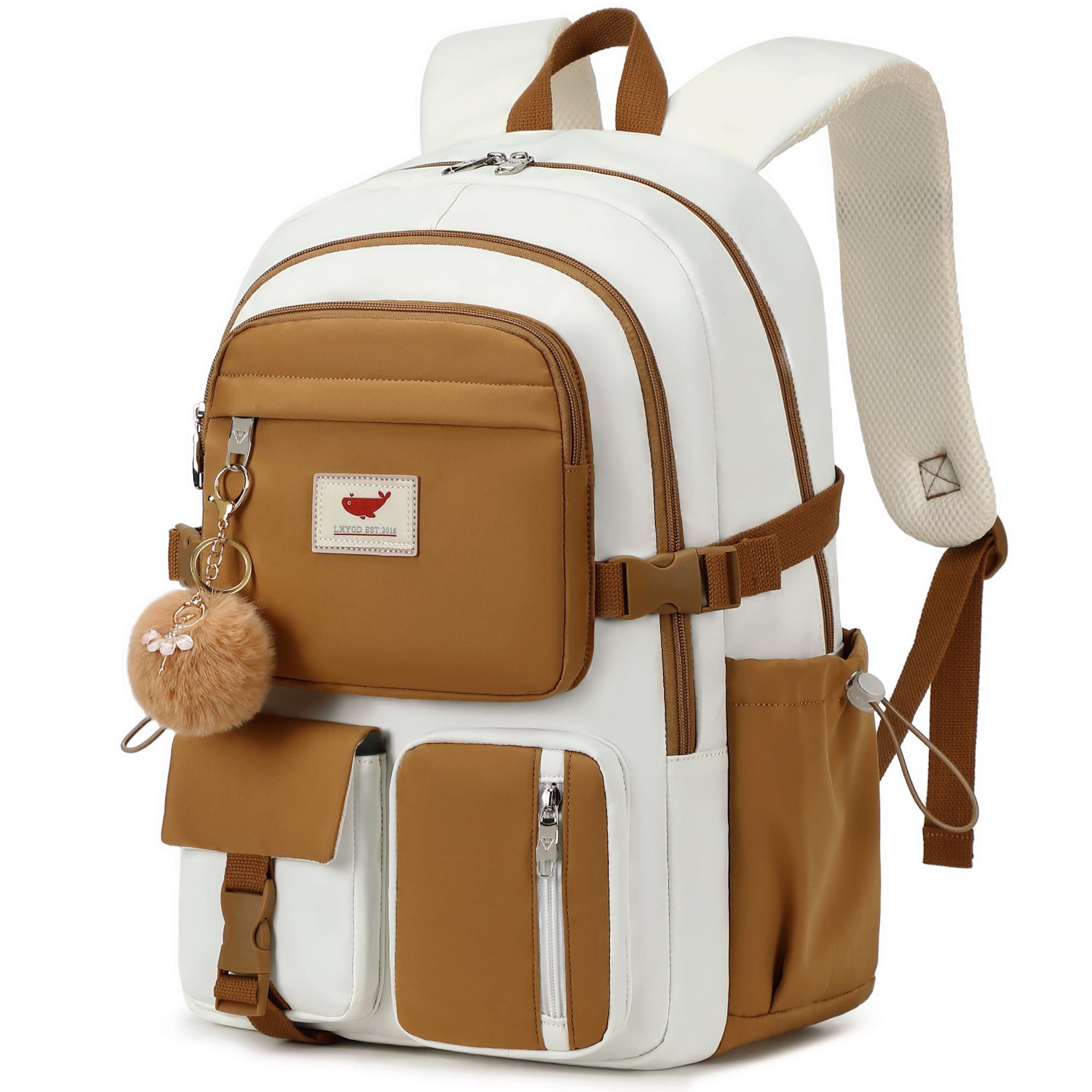 15.6 Inch Anti-Theft Laptop Backpack for Women & Teens - Lightweight School Backpack for College, High School, Middle School - Large Travel Book Bag with USB Charging Port - Perfect for Commuting, Study, Work & Daily Use (Beige Khaki)