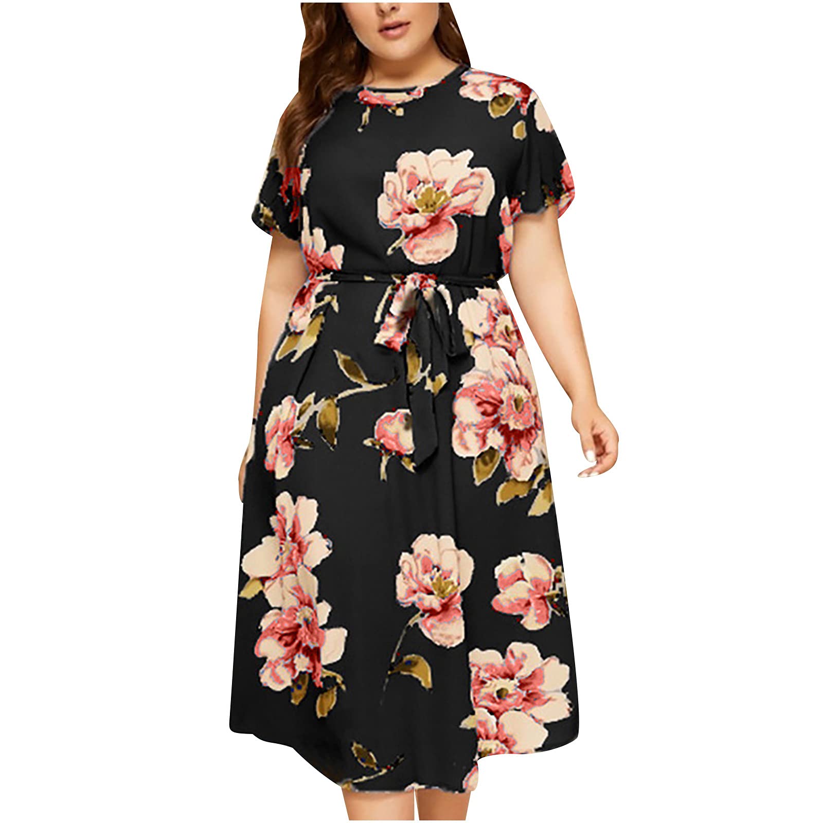TIMIFIS Women's Plus Size Casual Short Sleeve Summer Dress - Flowy Loose Fit Printed Sundress for Beach, Vacation & Everyday Wear | Perfect for Outdoor Activities, Travel & Relaxing