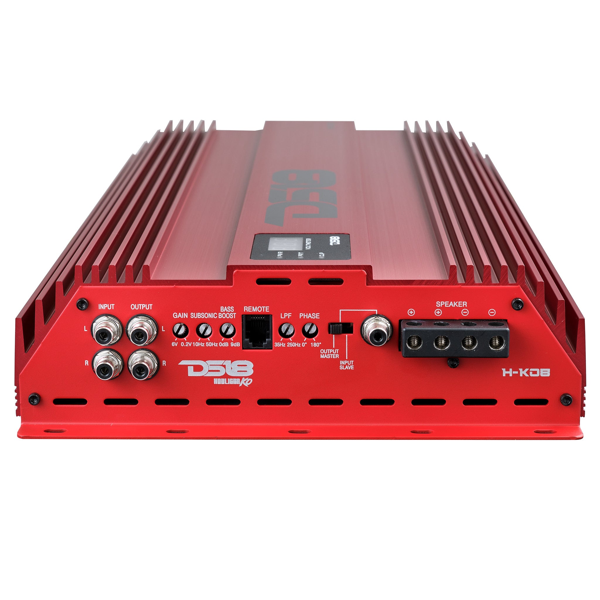 HOOLIGAN KO 1 Channel 8000W RMS Car Audio Amplifier with Voltmeter - 1 Ohm Stable, High Power, Made in Korea (Red) - Perfect for Car Audio Systems, Bass Boost, and Subwoofer Installation