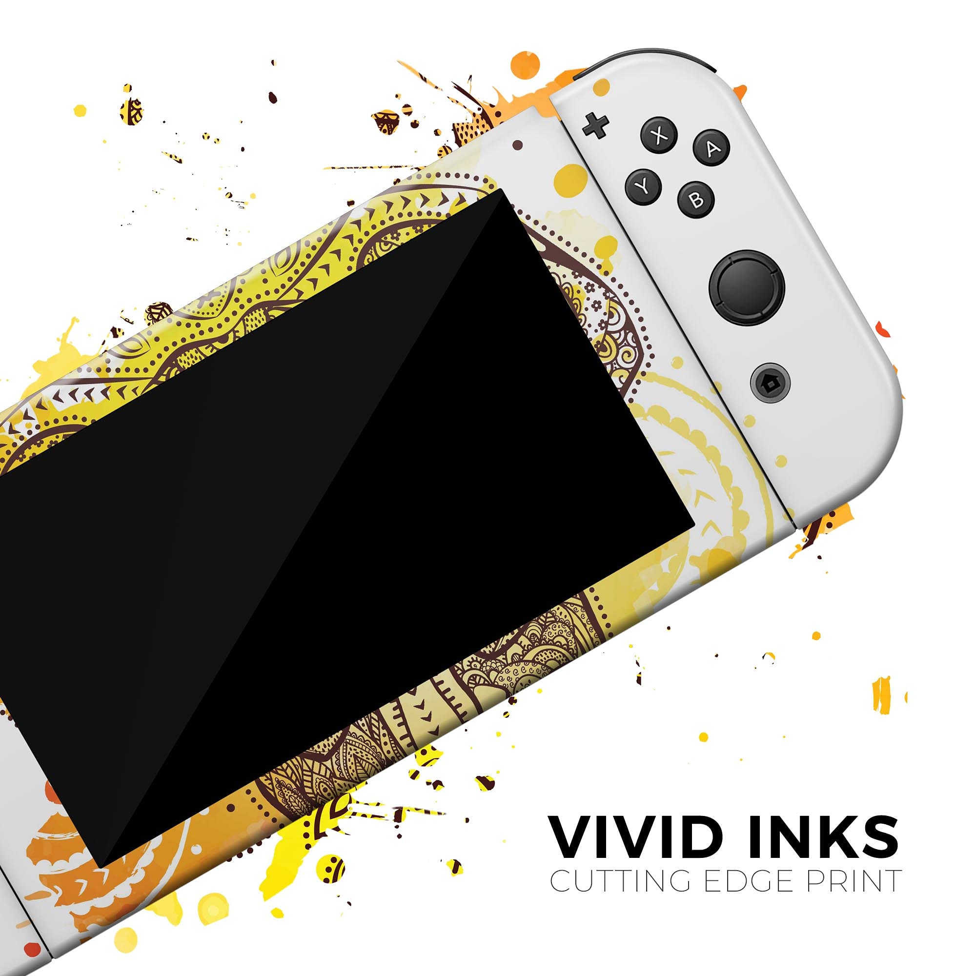 Nintendo Switch Lite Skin Decal - Scratch-Resistant Removable Vinyl Wrap Cover with Bright Orange Ethnic Elephant Design - Perfect for Gaming Protection and Personalization