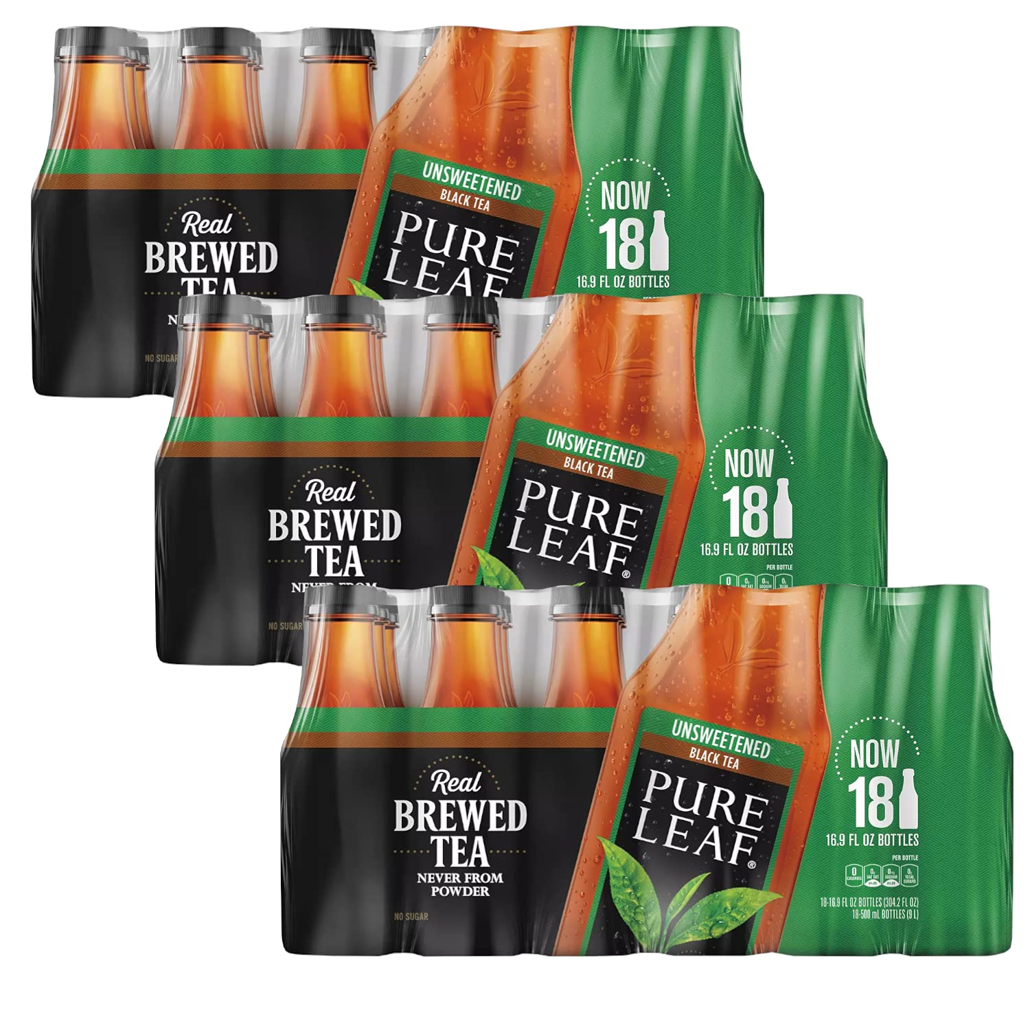 Pure Leaf Unsweetened Iced Tea - Real Brewed, Never From Powder - 3 Boxes (16.9oz, 18 Bottles Each) - Total 54 Bottles | Perfect for Office, Picnics & Healthy Hydration | Gourmet Kitchn