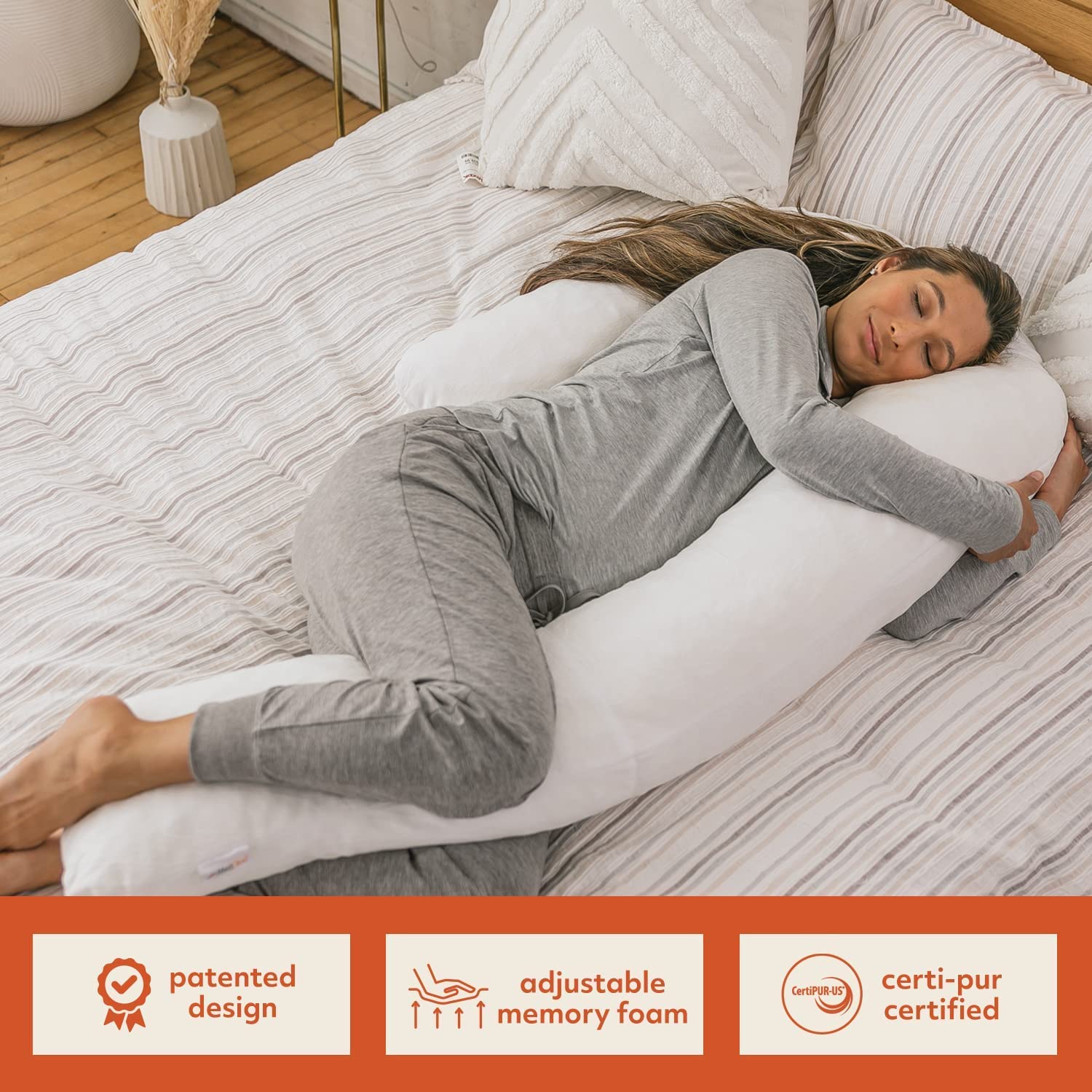 MedCline Therapeutic Full Length Body Pillow for Side Sleepers - Adjustable Shredded Memory Foam J-Shaped Pillow with Neck, Back & Hip Support - Removable Washable Cover (22