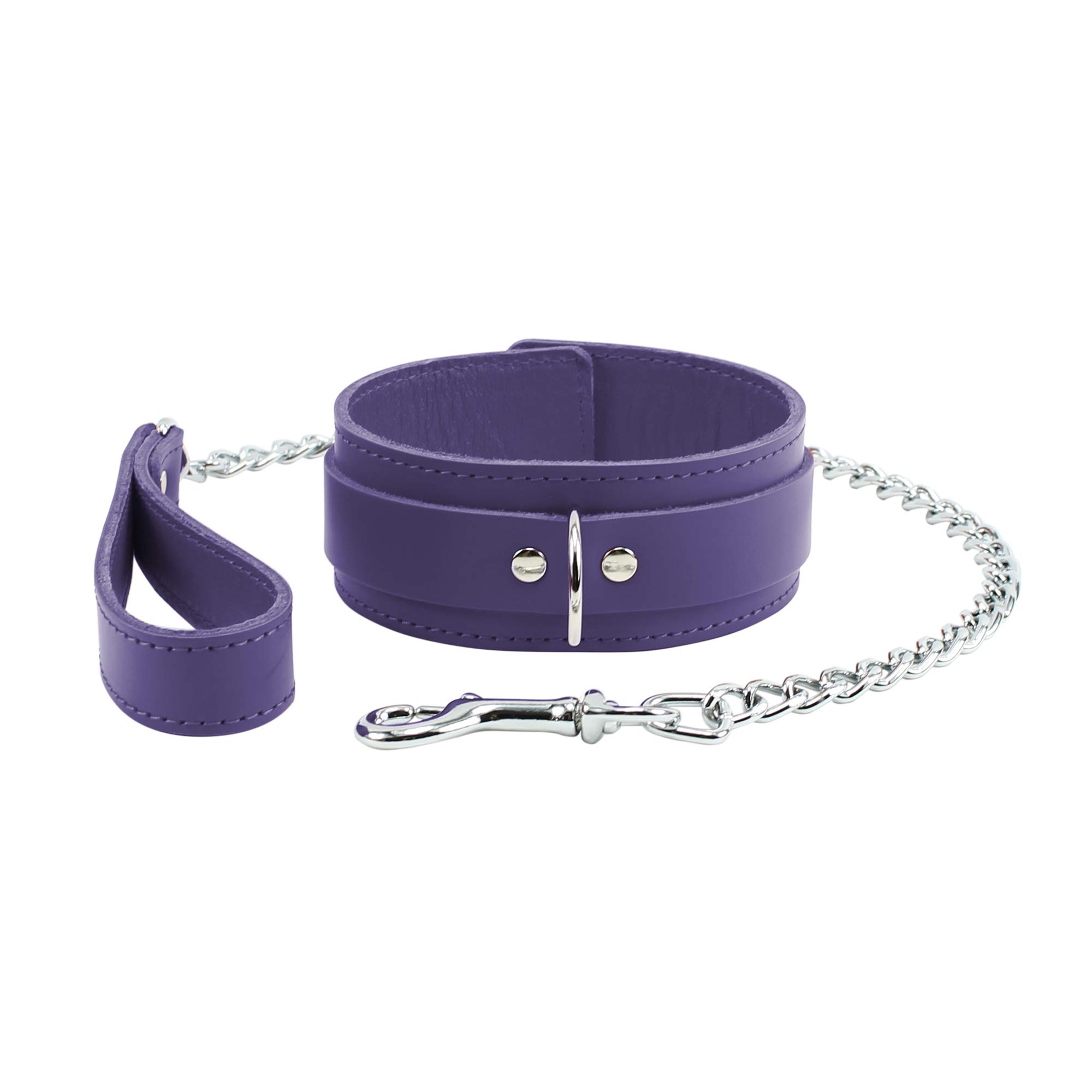 Premium Avery Collar Metal Chain Leash - Soft Lambskin & Latigo Leather - Stylish Dog Accessory for Walking, Training, and Fashion Outings