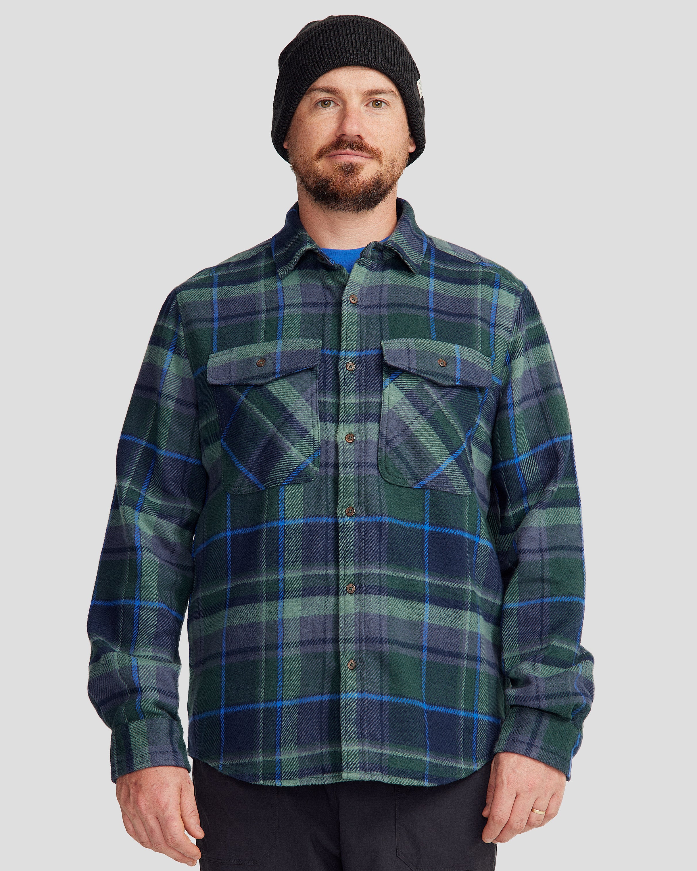 Men's Huntly Long Sleeve Plaid Shirt - Deep Forest Checkered Flannel for Outdoor Camping & Casual Wear