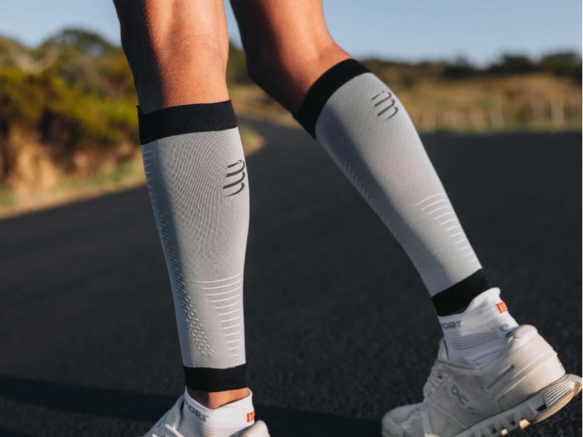 Compressport Unisex R2 3.0 Calf Sleeves - Breathable Compression Support for Running, Cycling & Recovery (Melange Grey/Black) - Ideal for Athletes & Fitness Enthusiasts
