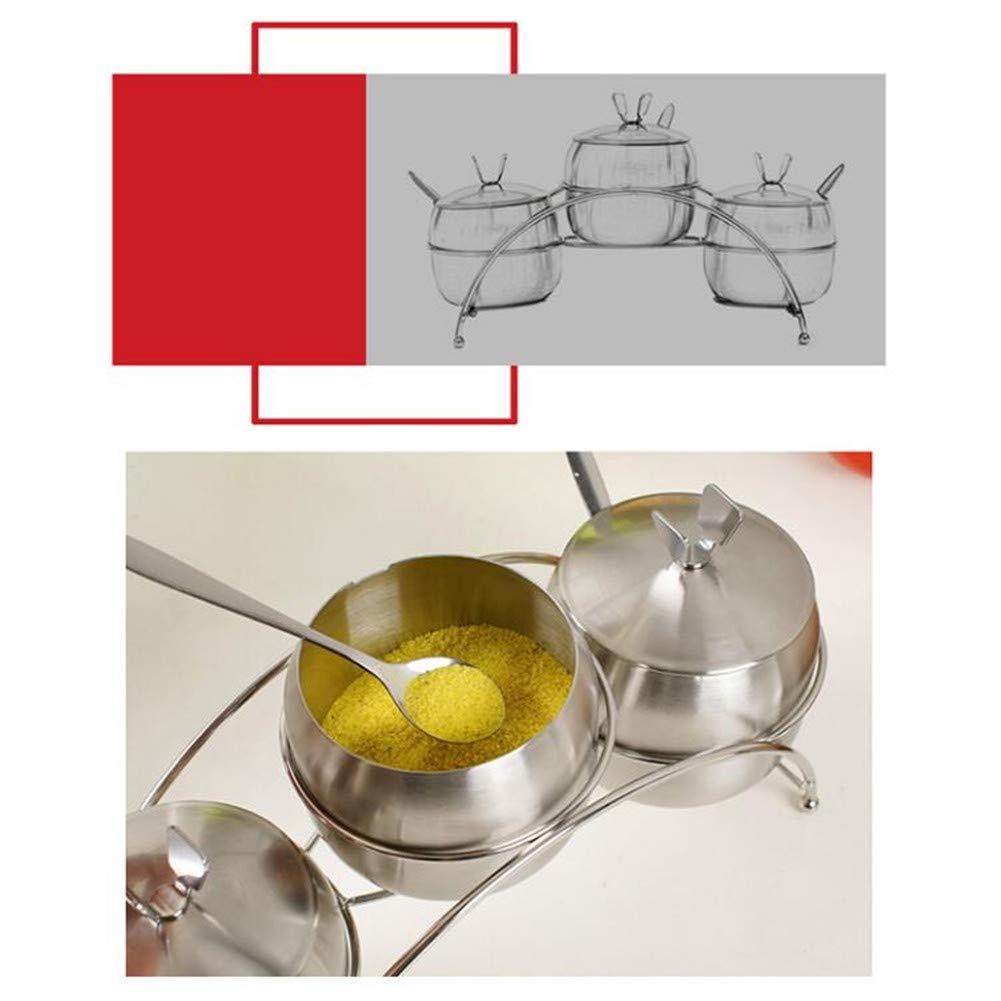 3Pcs Stainless Steel Spice Jars with Tray & Spoons - Airtight Kitchen Seasoning Storage Containers for Salt, Pepper, Cumin & Herbs | Perfect for Countertop Organization & Cooking Essentials