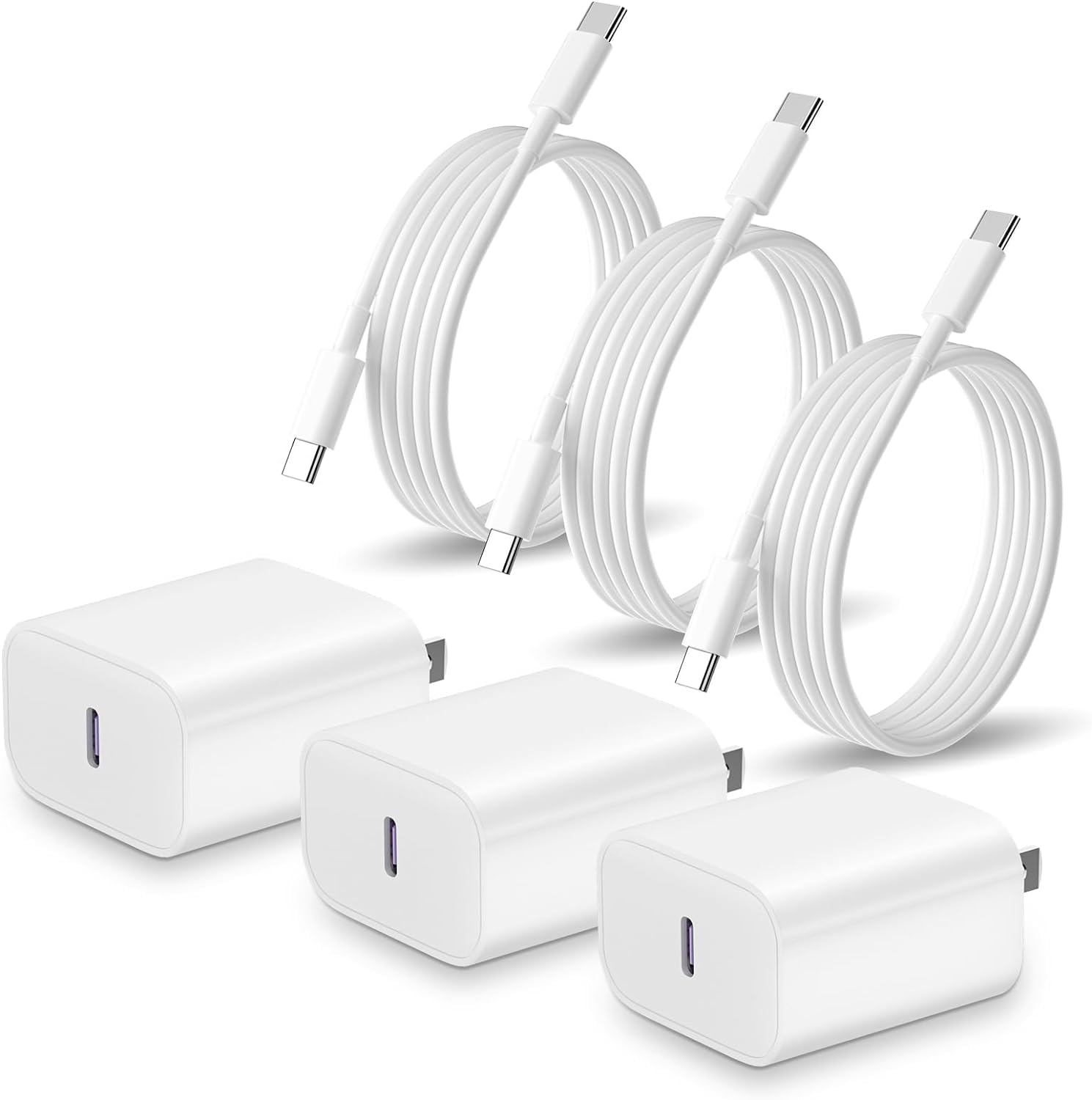 20W USB C Fast Charger 3-Pack for iPhone 16/15 Series & iPad Pro - Includes 10FT USB C to C Cable - Quick Wall Charging Block for Home, Office & Travel