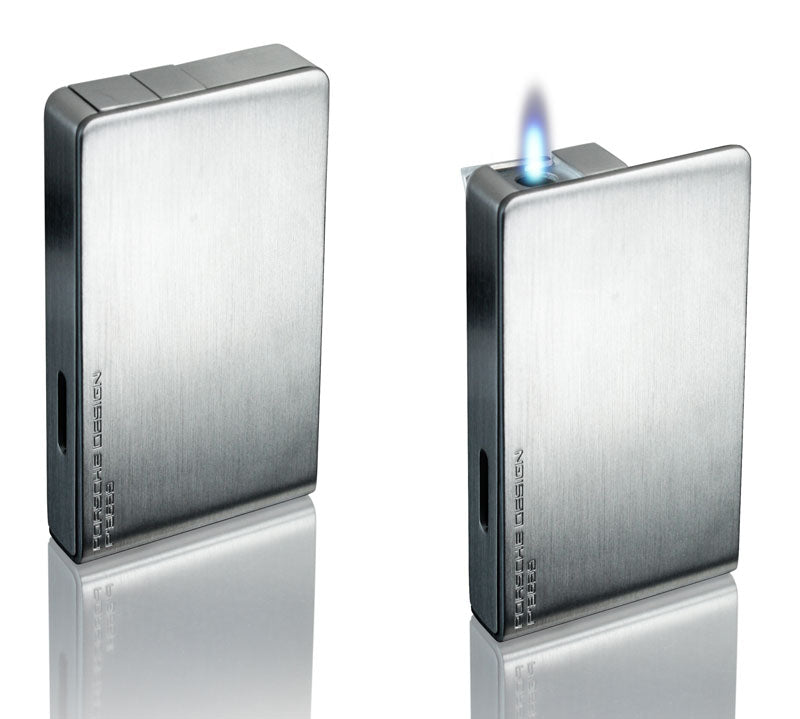 Porsche Design PD9 Chrome Satin Jet Torch Flame Lighter - Premium Windproof Butane Lighter for Cigars, Outdoor Adventures & Luxury Gifts