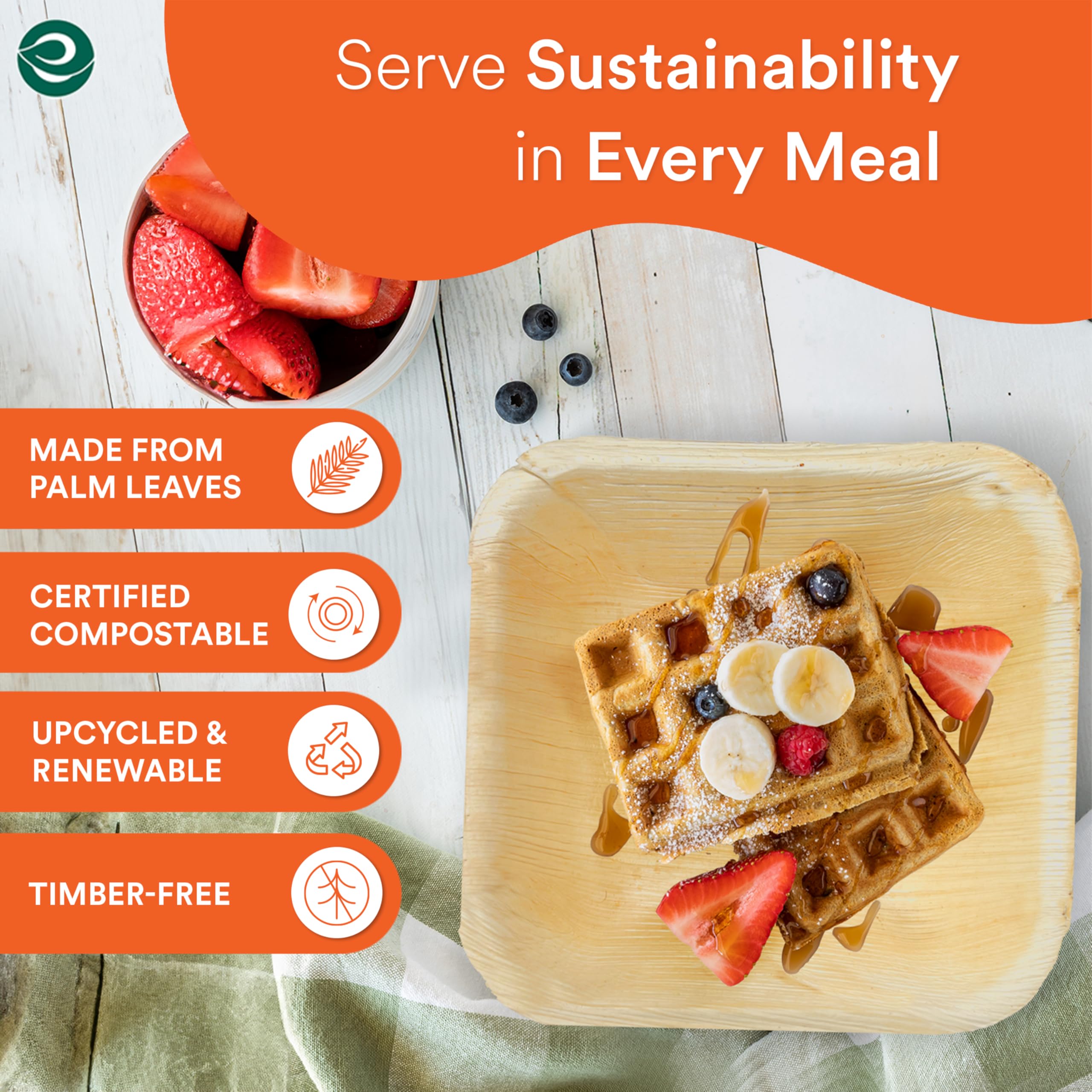 ECO SOUL 100% Compostable Biodegradable Disposable Palm Leaf Bowls - Eco-Friendly Square Dinnerware Set (16 Oz, 5.5