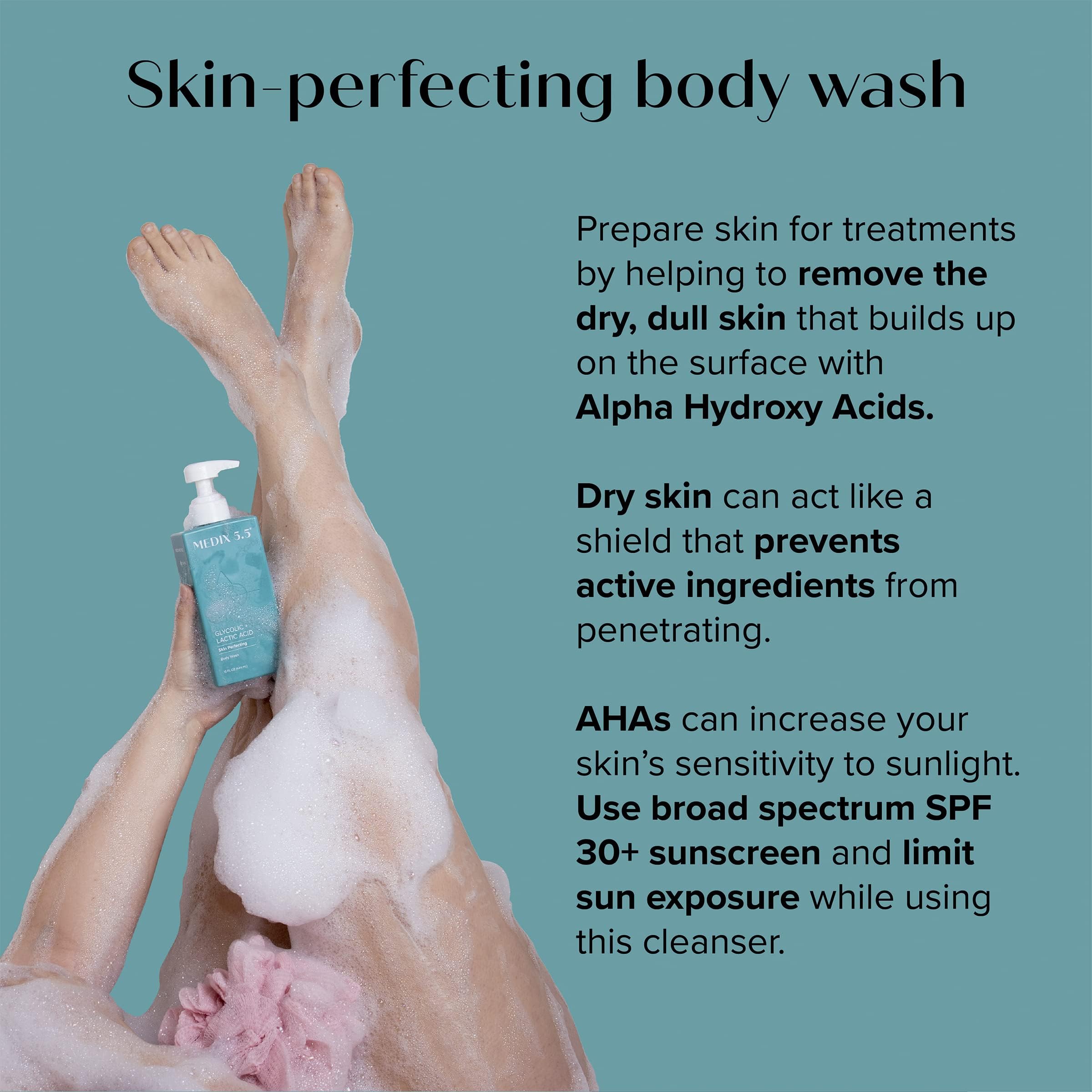 MEDIX Glycolic Acid Body Wash & Exfoliating Cleanser for KP Bumps | AHA + Lactic Acid Anti-Aging Face & Body Scrub | Treats Keratosis Pilaris & Acne | Foaming Wash for Smooth Skin | Travel Size 3 Fl Oz (3-Pack) | Perfect for Gym, Travel & Daily Skincare Routine