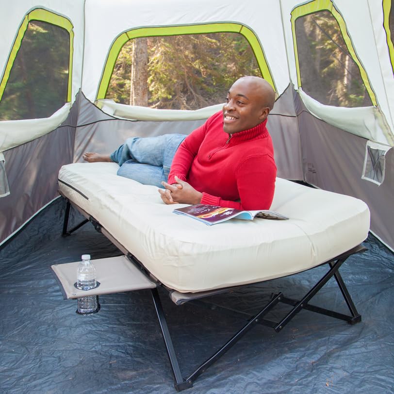 Coleman Queen-Size Airbed Cot with Steel Frame & Side Table - Portable Folding Air Mattress for Camping, Guest Bed & Home Use - Includes Battery Pump (Ideal for Outdoor Adventures & Spare Bed Solutions)