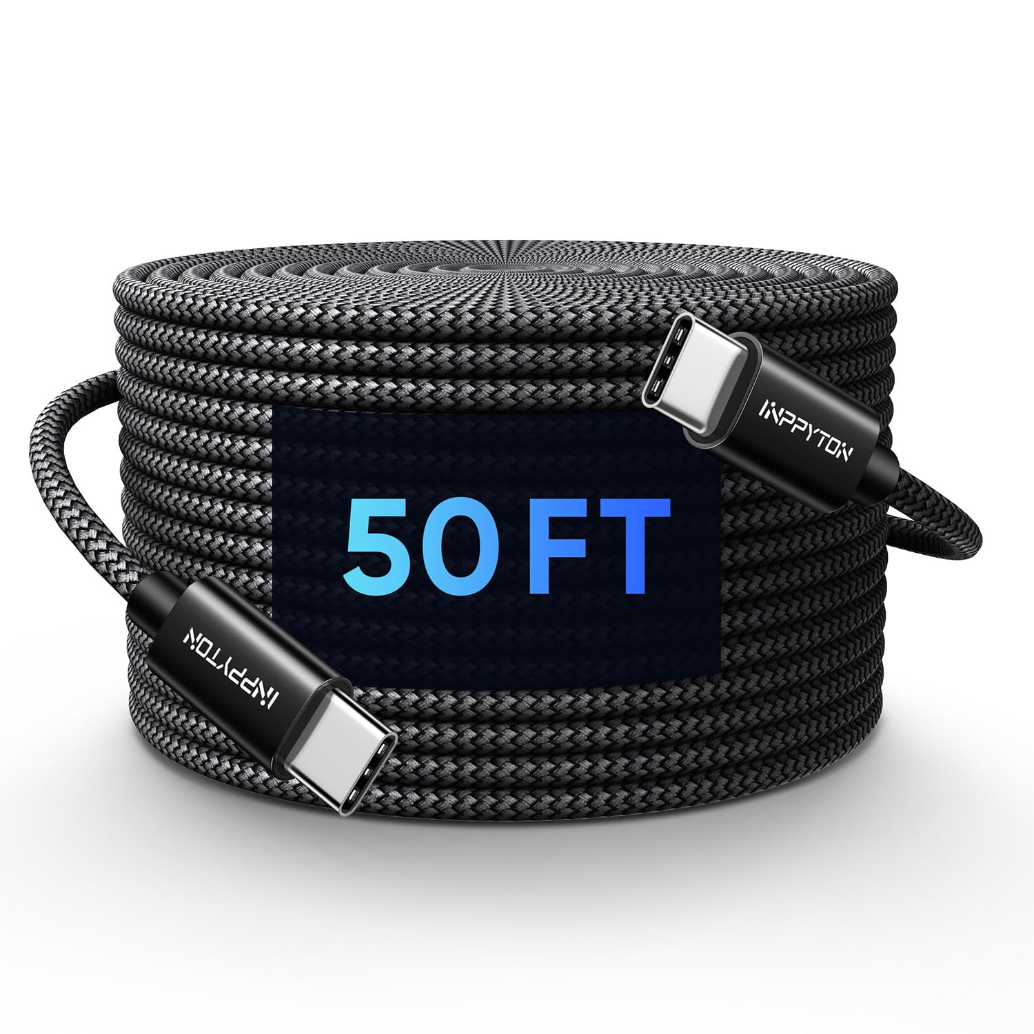 50 Ft USB-C to USB-C Cable 60W Fast Charging, Durable Nylon Braided Extra Long USB Type-C to Type-C Cable for Galaxy S23/S22, iPhone 15, iPad Pro, MacBook, Nintendo Switch, Pixel Tablet & More - Perfect for Home, Office & Travel Charging