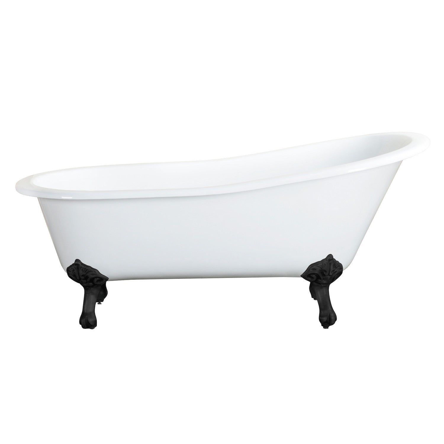 Aqua Eden 67 Inch White Matte Black Cast Iron Clawfoot Bathtub - Oval Single Slipper Tub Without Faucet Drillings | Vintage Bathroom Decor, Luxury Soaking Tub for Spa-Like Relaxation at Home