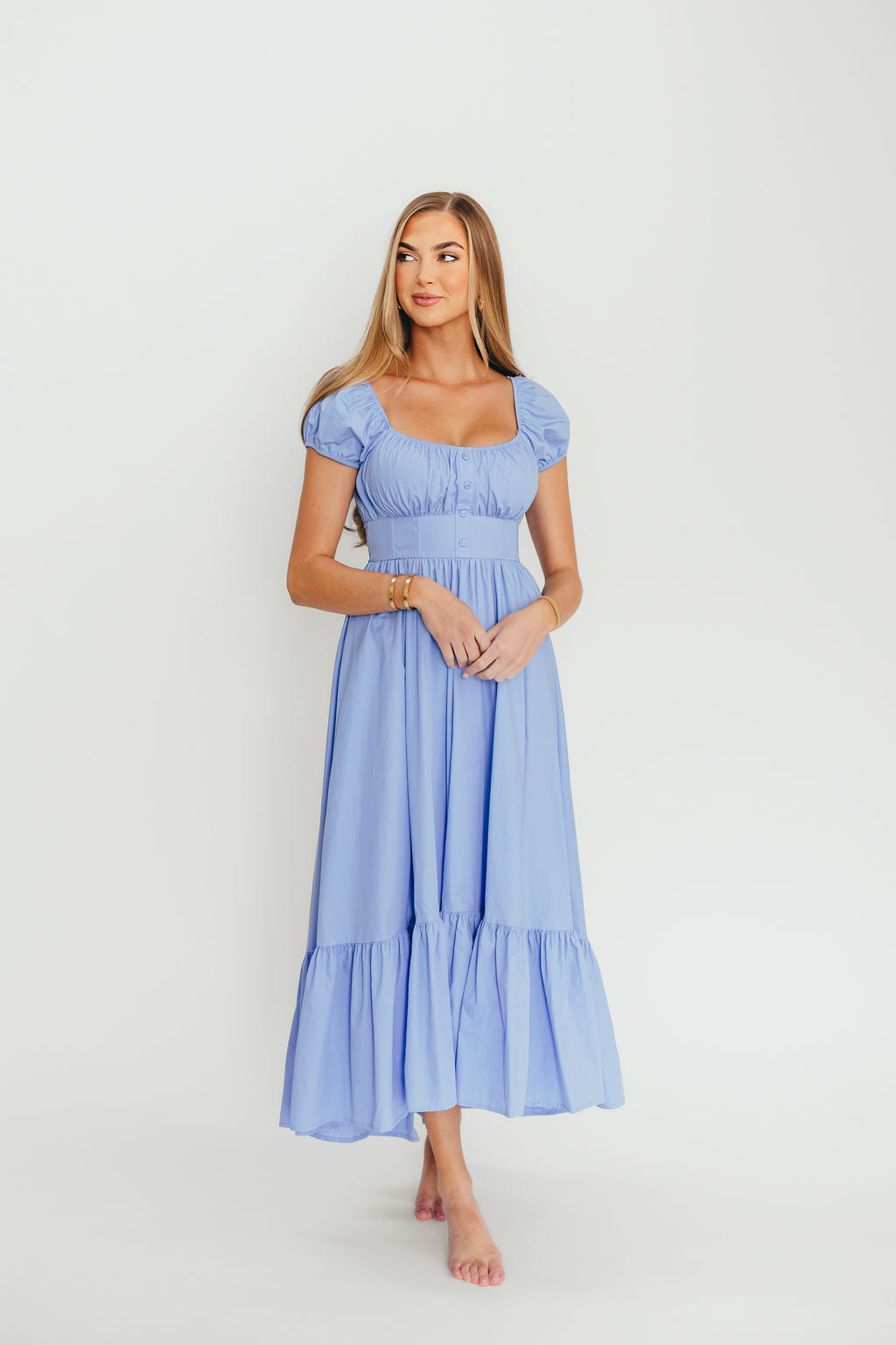 Light Blue Hannah Midi Dress for Women - Elegant Casual & Party Wear | Perfect for Summer Outfits, Weddings & Office Attire