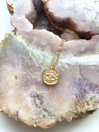 Evil Eye Gold Charm Necklace with Cubic Zirconia - Dainty Layering Gold Jewelry for Women - Perfect for Everyday Wear, Gift Giving & Spiritual Protection