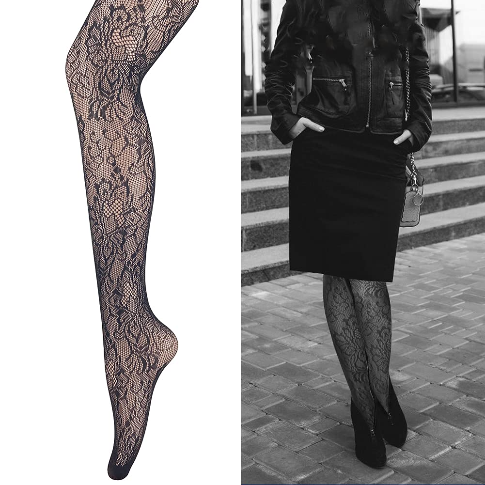 Women's Black Patterned Fishnet Tights - Sexy Stockings & Pantyhose for Party, Cosplay & Night Out Outfits