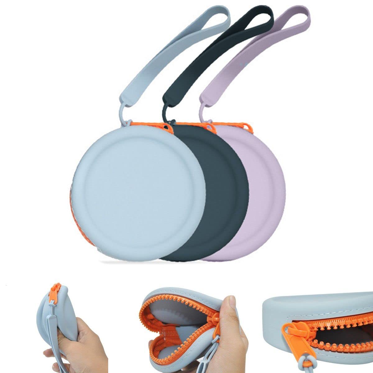 Round Silicone Coin Purse & Mini Wallet - Cute Headphone Case Pouch for Coins, Cards & Small Accessories (Navy Blue) - Perfect for Travel, Gym & Daily Use