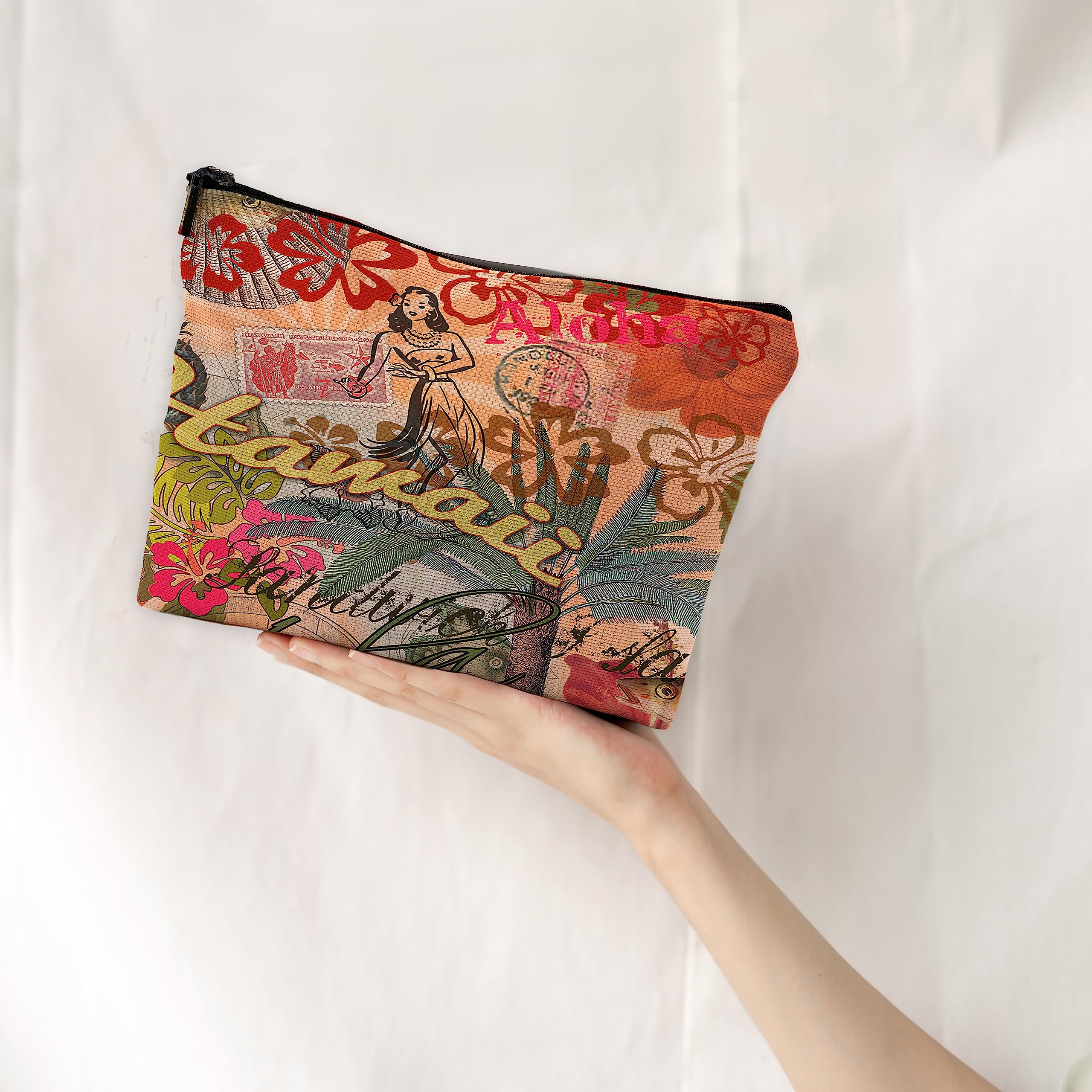 Vintage Hawaiian Hula Flower Makeup Bag - Rustic French Style Travel Cosmetic Pouch with Zipper, Waterproof Toiletry Case for Women | Perfect for Beach Vacation, Gym, Business Trips & Daily Essentials Organization