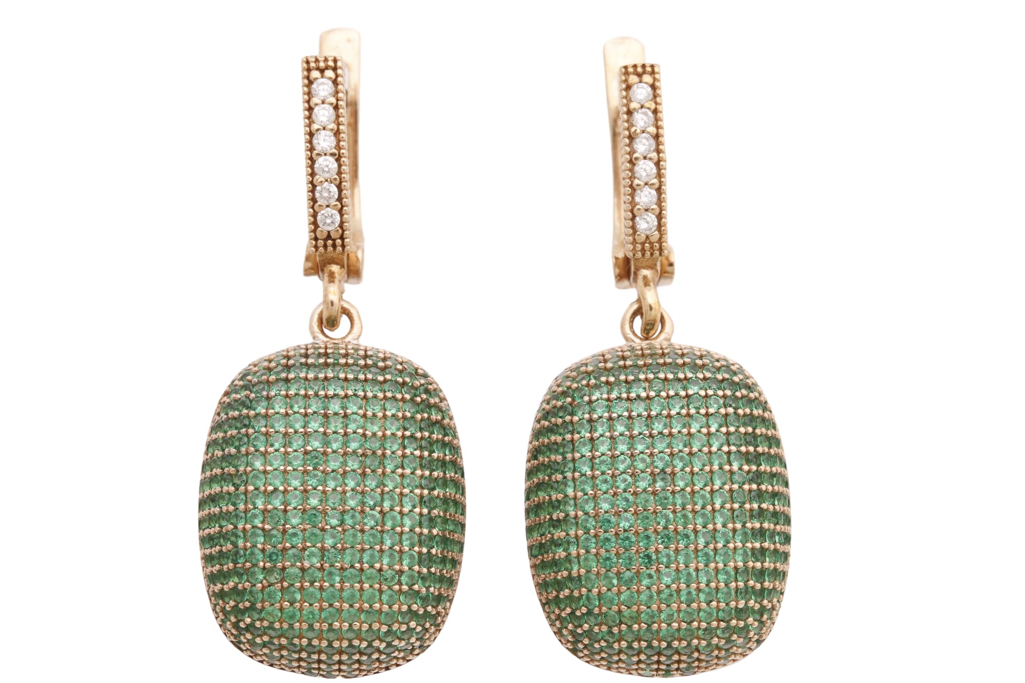 Exquisite Turkish Handmade 925 Sterling Silver Drop Earrings with Round Cut Emerald Zircon Stones | Elegant Dangle Jewelry for Women | Perfect for Weddings, Parties & Special Occasions