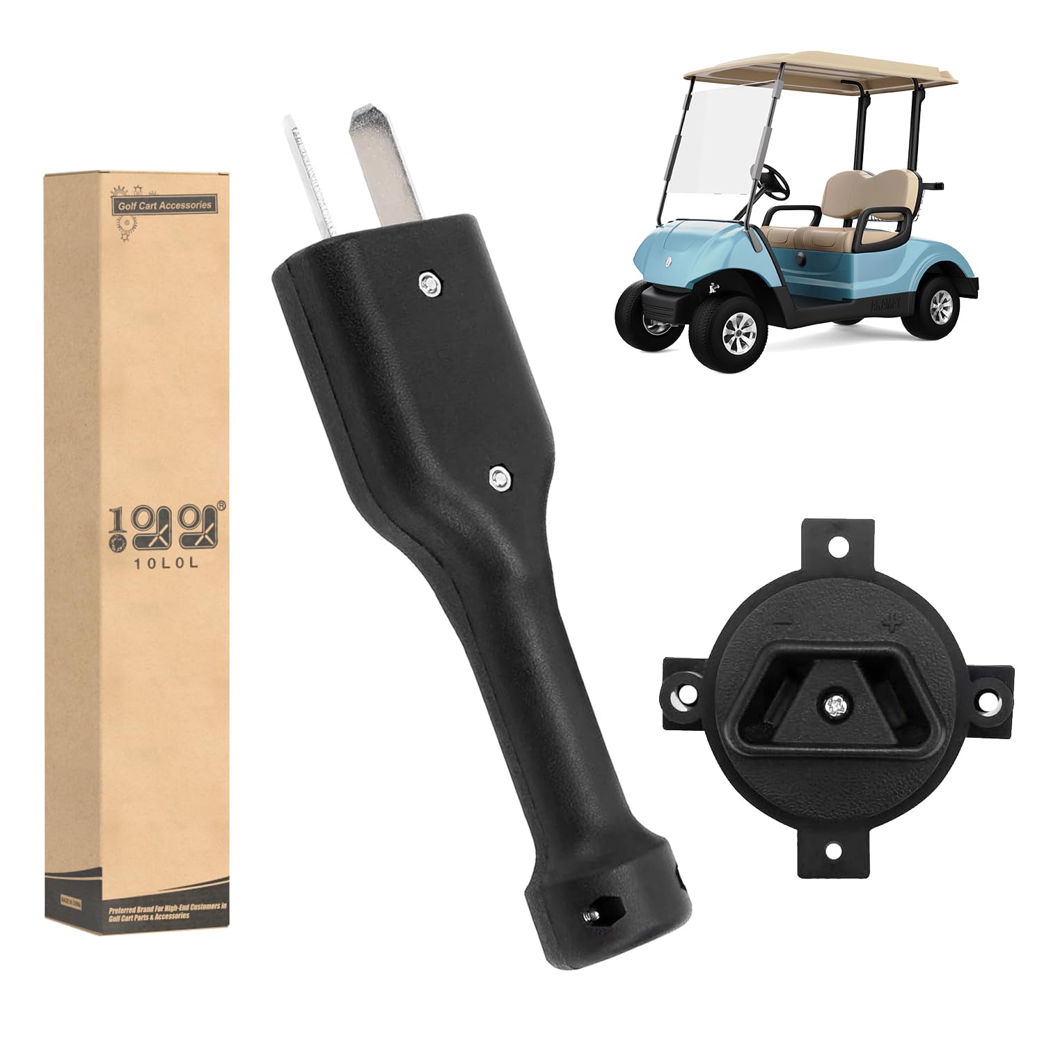 Yamaha Electric Golf Cart 2-Prong Crow Foot Charger Plug & E-Way Receptacle - Compatible with 10L0L Models | Perfect for Home Charging & Golf Course Use