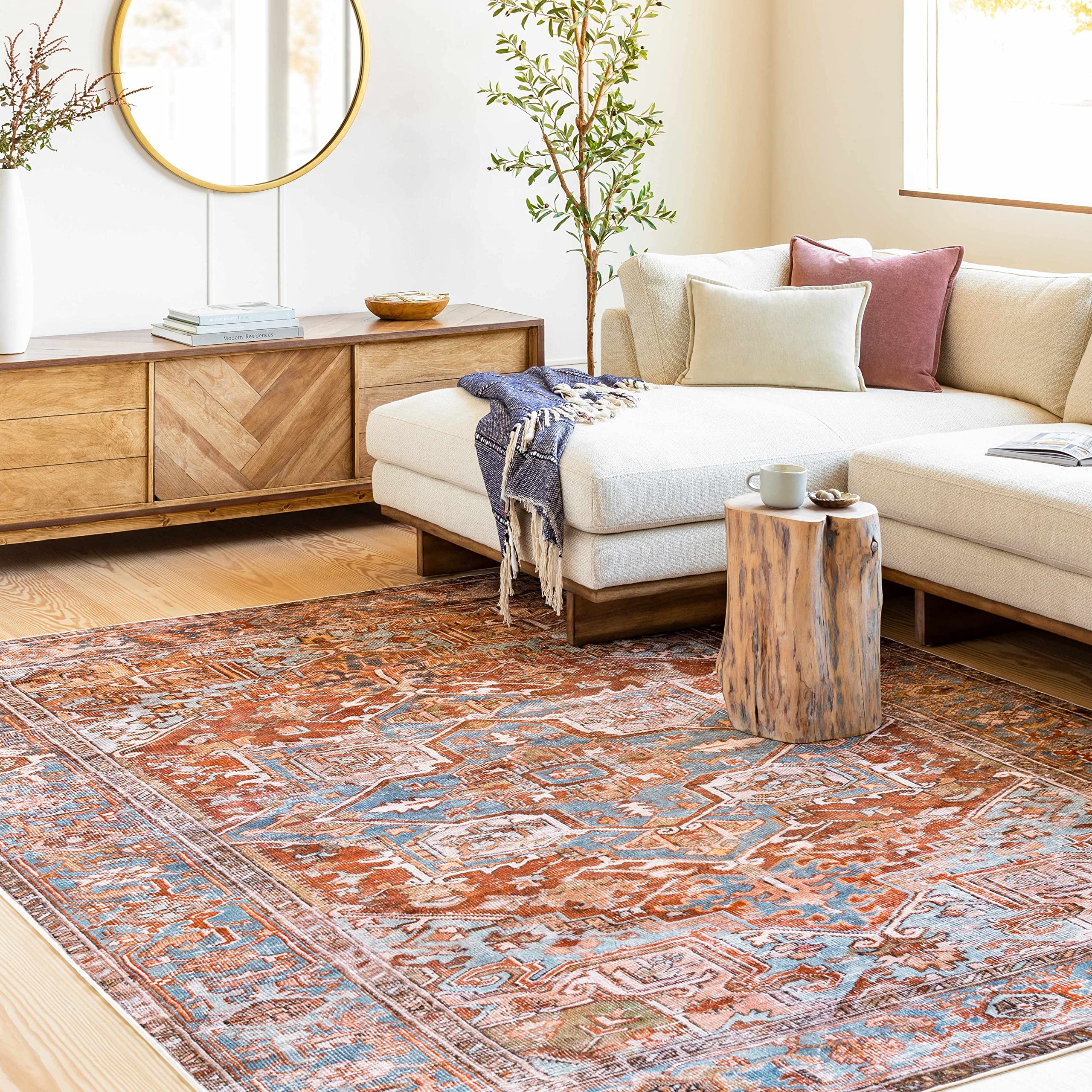 Premium Hauteloom Darapidap Washable Area Rug - Traditional Design in Pink, Blue, Red - 5' x 7'6