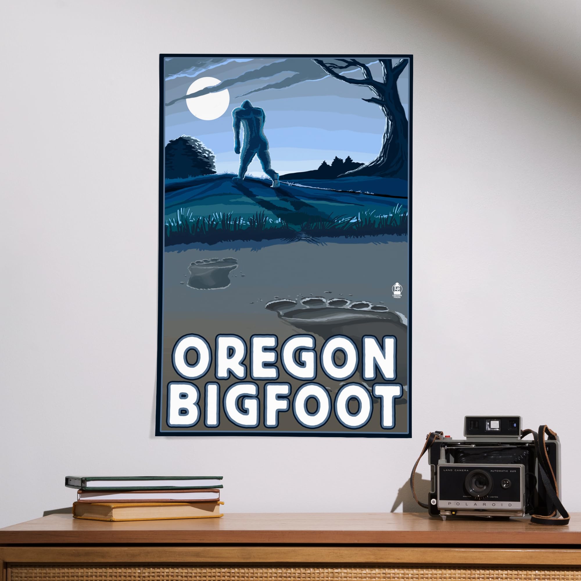 Lantern Press 16x24 Inch Giclee Art Print - Oregon Bigfoot at Night Wall Decor - Perfect for Living Room, Bedroom & Office Artwork