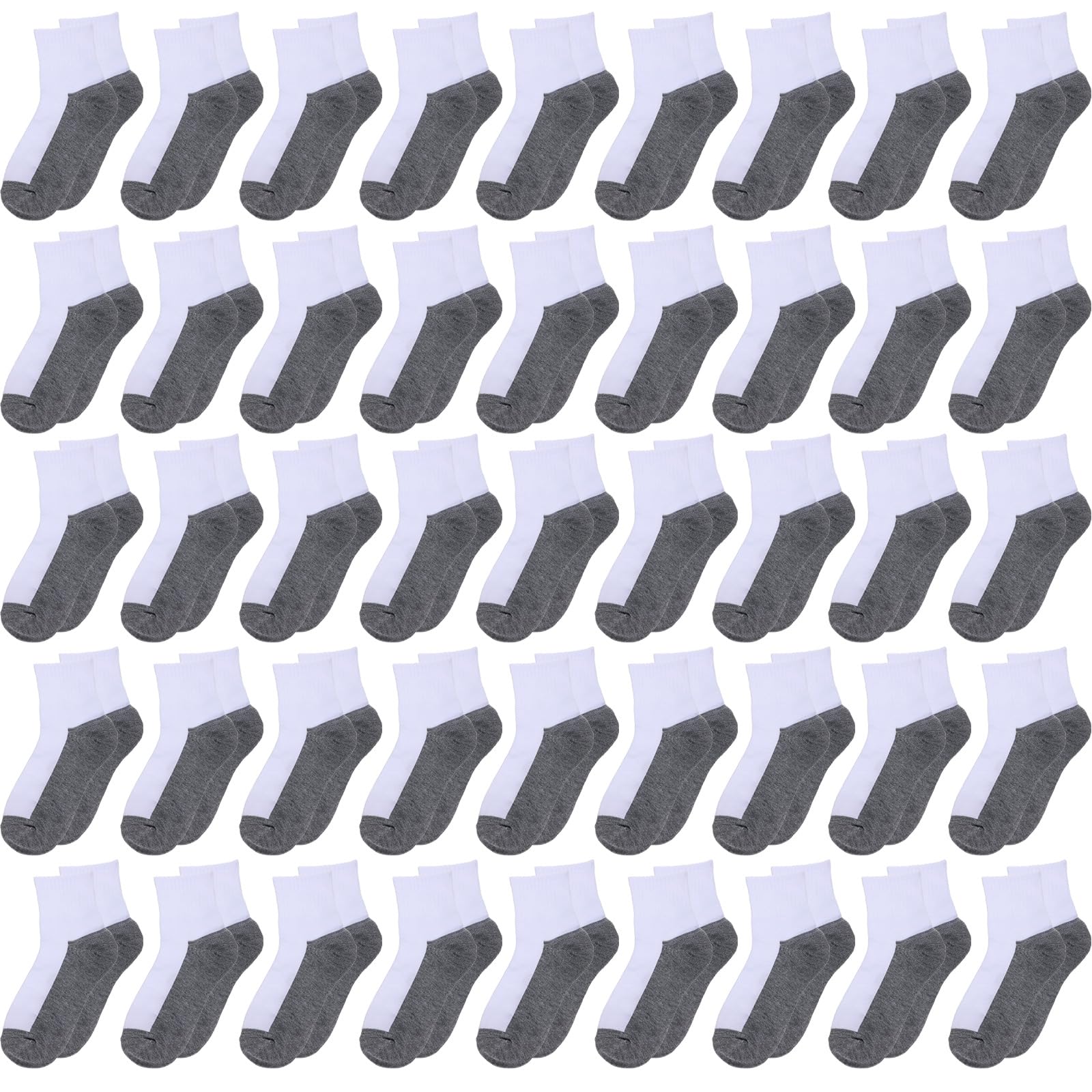 Ramede 100 Pairs Kids Socks - Boys & Girls Crew Cushioned Ankle Socks - Soft Ribbed Athletic Socks for Children (White & Gray, Size 9-12 Years) - Perfect for School, Sports & Daily Wear